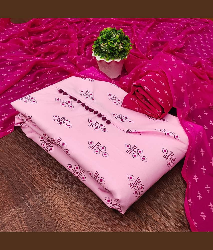 Rangtulika Ethnics Unstitched Cotton Printed Dress Material - Pink ( Pack of 1 ) - Unstitched Fabrics | Buy online on ZillyBuy