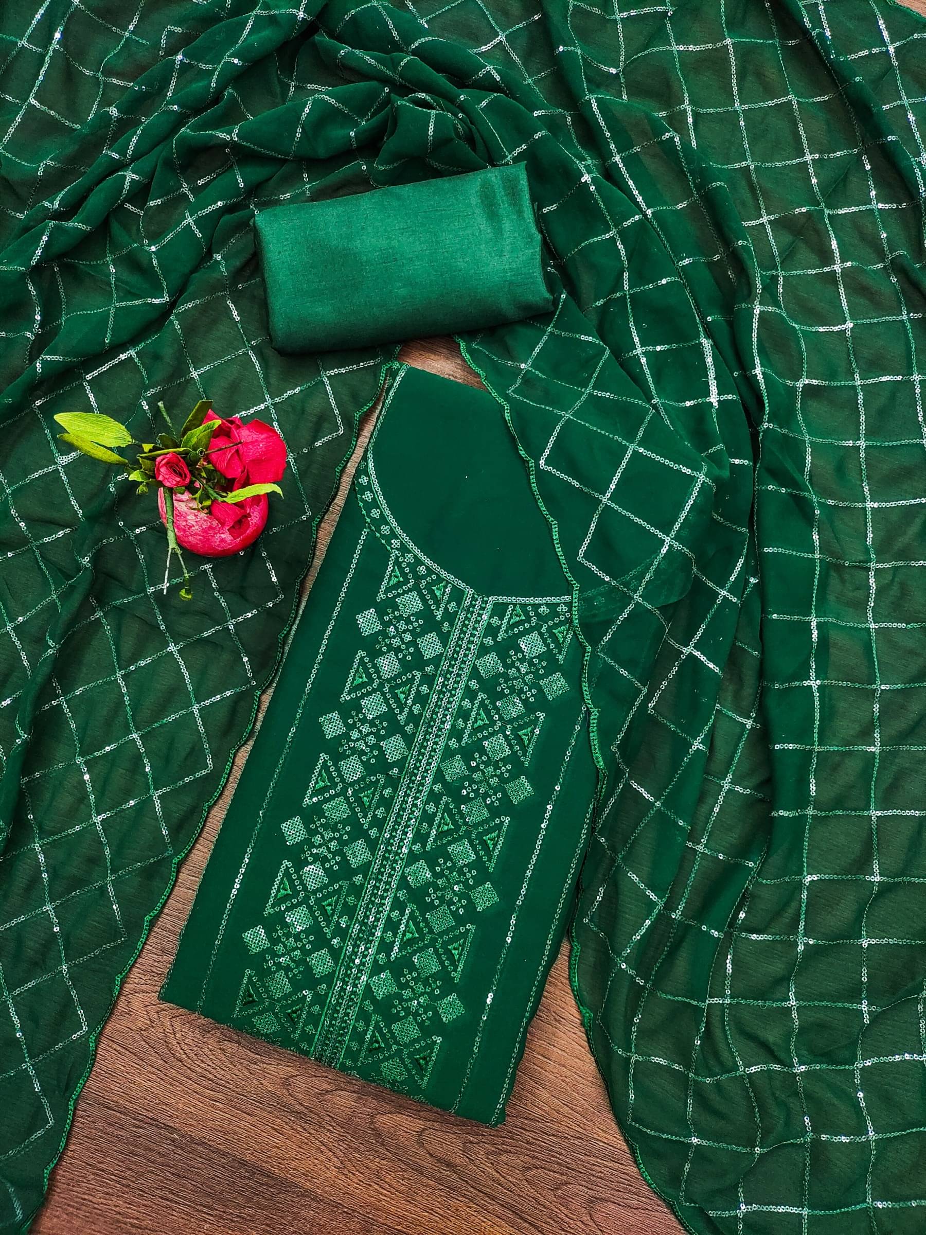 Rangtulika Ethnics Unstitched Georgette Applique Dress Material - Green ( Pack of 1 ) Rangtulika Ethnics Unstitched Georgette Applique Dress Material - Green ( Pack of 1 )