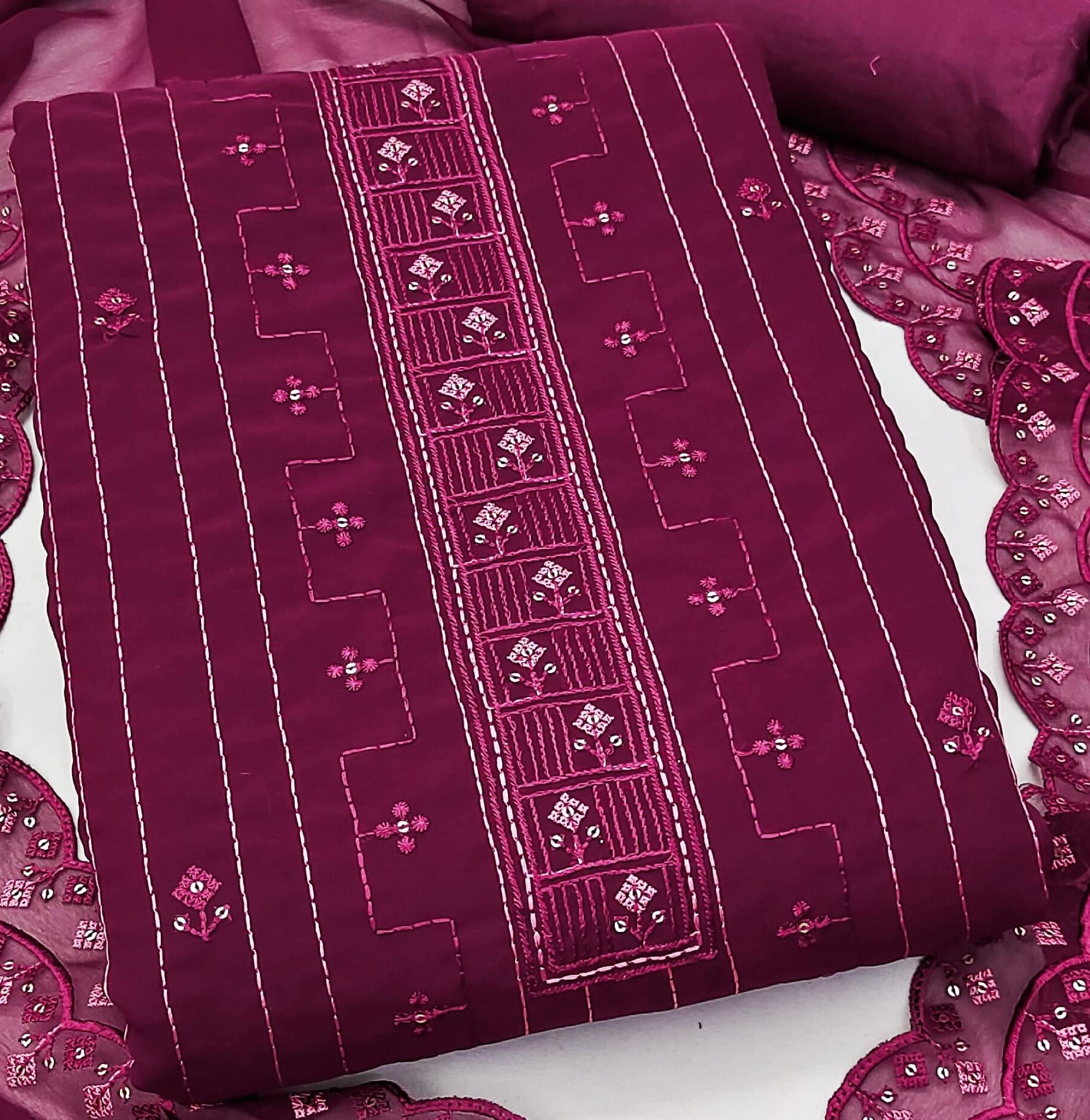 Rangtulika Ethnics Unstitched Georgette Applique Dress Material - Purple ( Pack of 1 ) Rangtulika Ethnics Unstitched Georgette Applique Dress Material - Purple ( Pack of 1 )