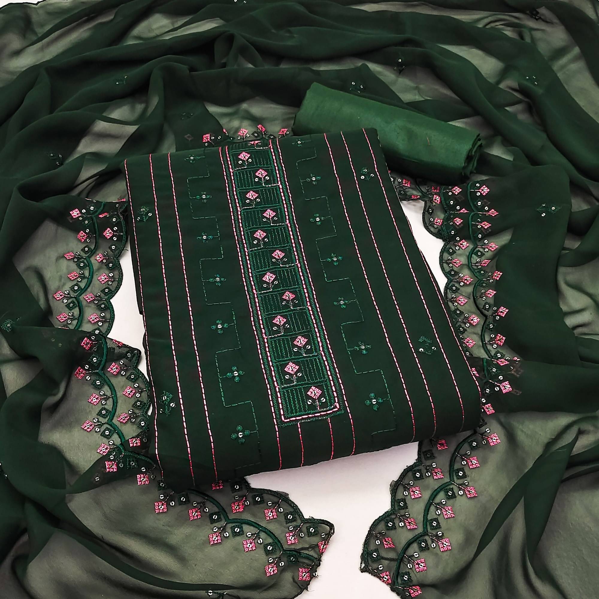     			Rangtulika Ethnics Unstitched Georgette Applique Dress Material - Green ( Pack of 1 )
