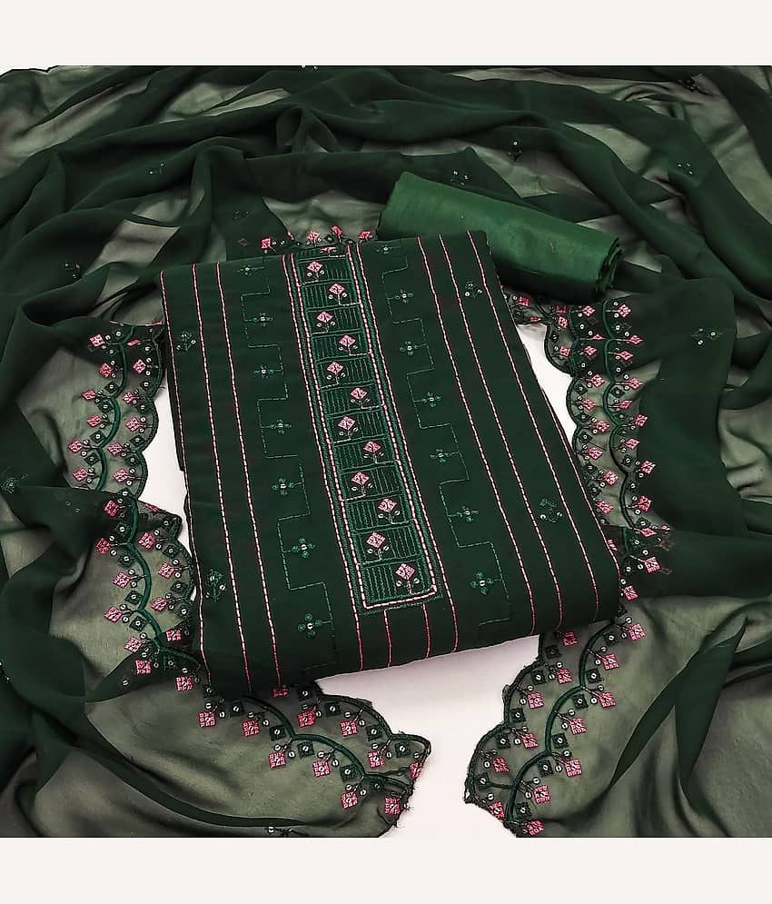 Rangtulika Ethnics Unstitched Georgette Applique Dress Material - Green ( Pack of 1 ) - Unstitched Fabrics | Buy online on ZillyBuy