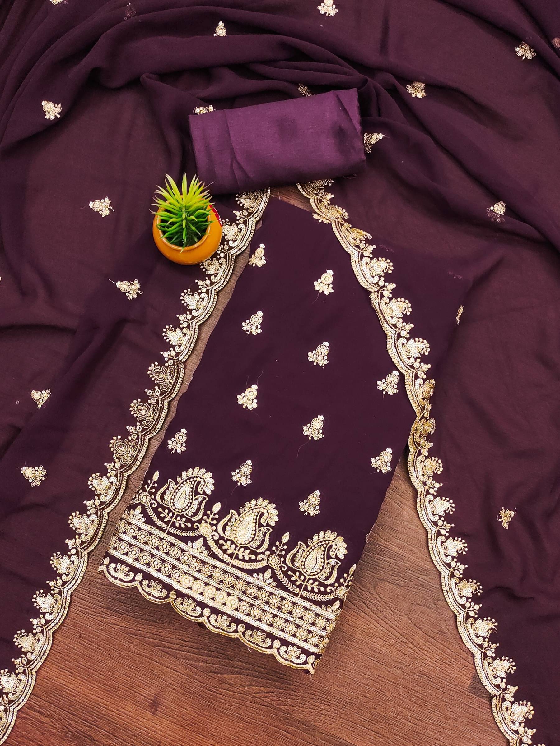 Rangtulika Ethnics Unstitched Georgette Embroidered Dress Material - Purple ( Pack of 1 )     			Rangtulika Ethnics Unstitched Georgette Embroidered Dress Material - Purple ( Pack of 1 )