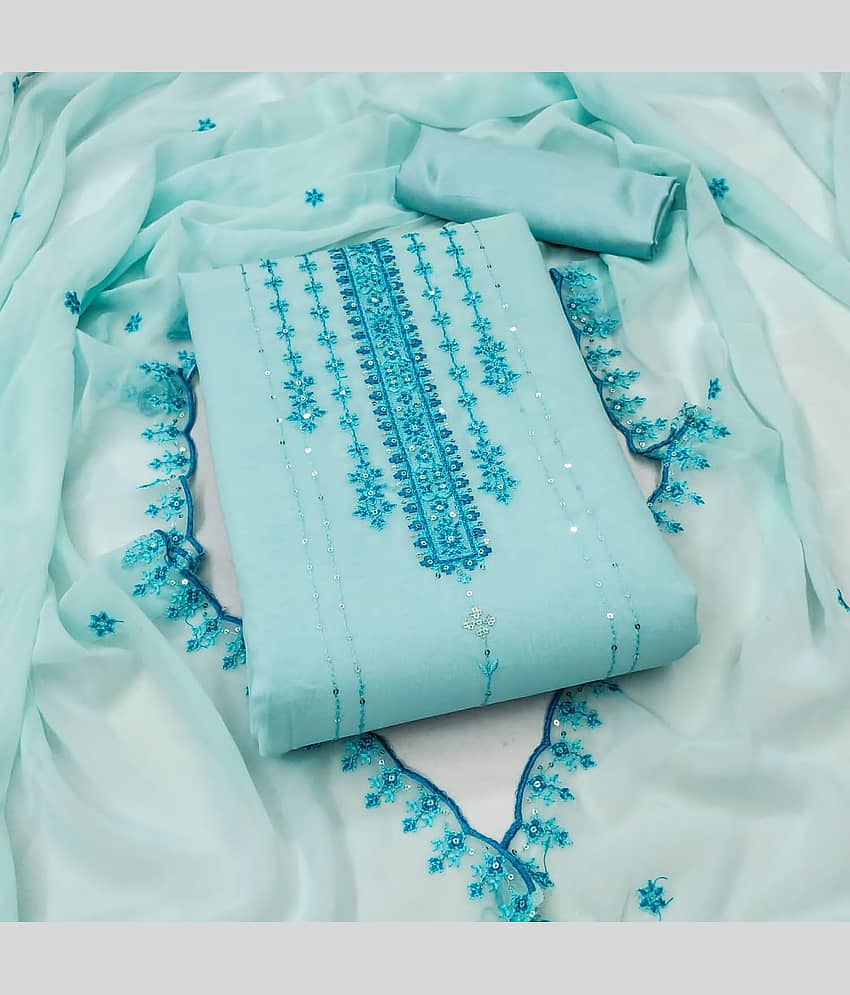 Rangtulika Ethnics Unstitched Georgette Embroidered Dress Material - Blue ( Pack of 1 ) - Unstitched Fabrics | Buy online on ZillyBuy