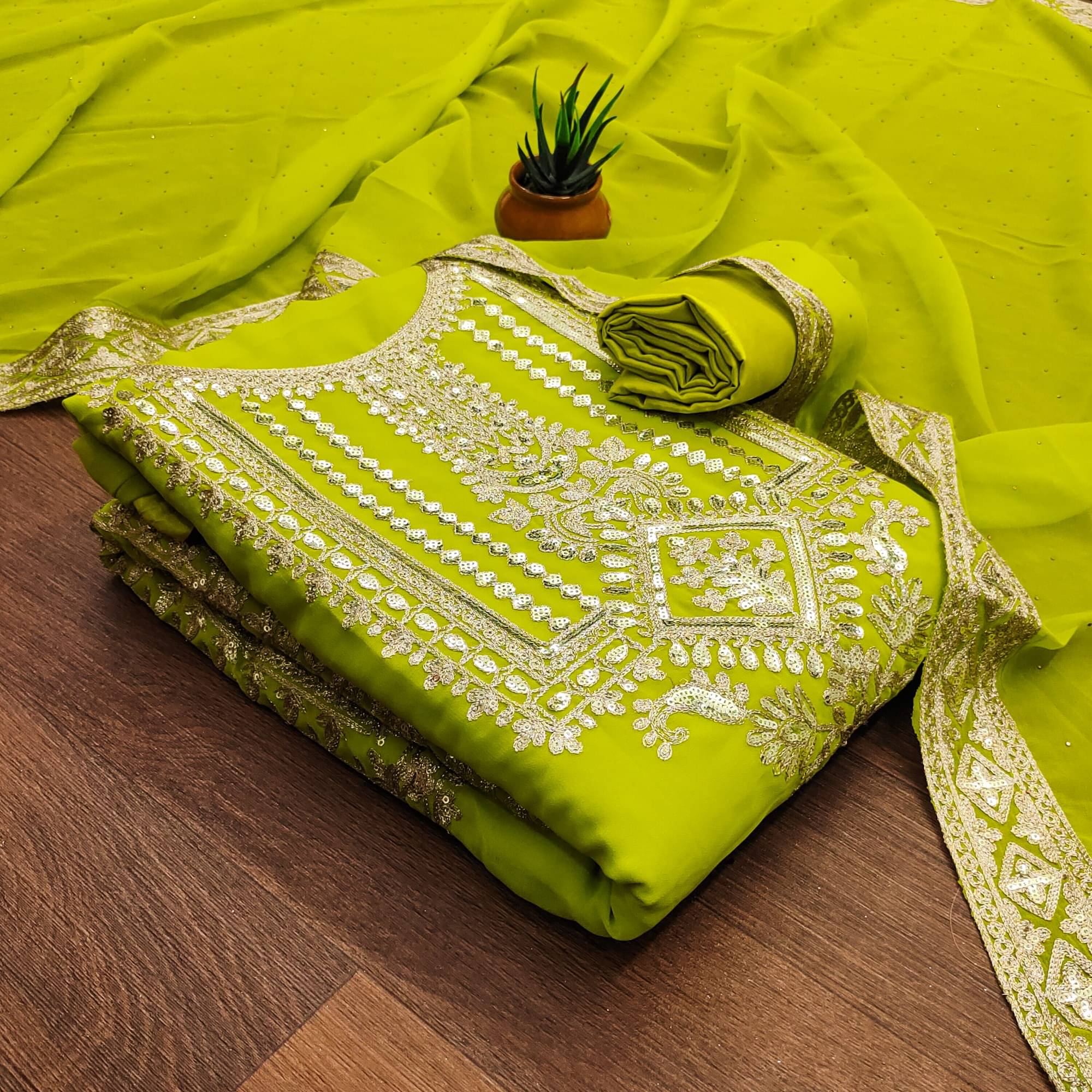 Rangtulika Ethnics Unstitched Georgette Embroidered Dress Material - Mint Green ( Pack of 1 ) Rangtulika Ethnics Unstitched Georgette Embroidered Dress Material - Mint Green ( Pack of 1 )