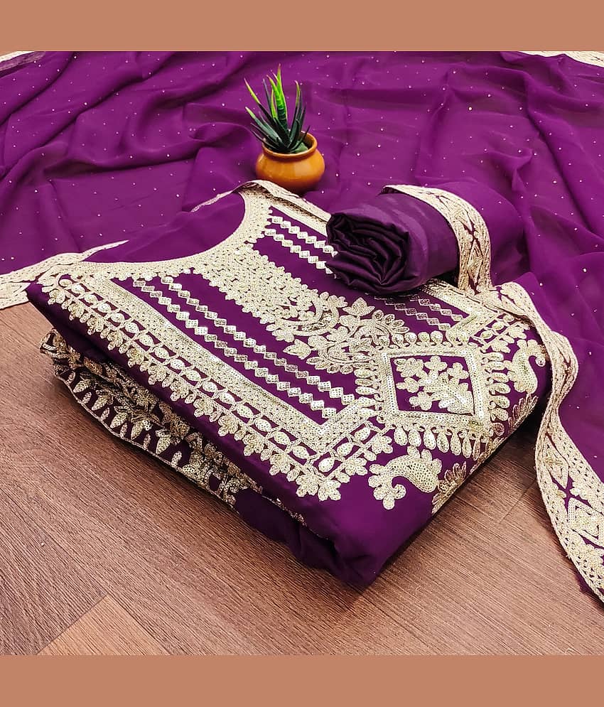 Rangtulika Ethnics Unstitched Georgette Embroidered Dress Material - Purple ( Pack of 1 ) - Unstitched Fabrics | Buy online on ZillyBuy