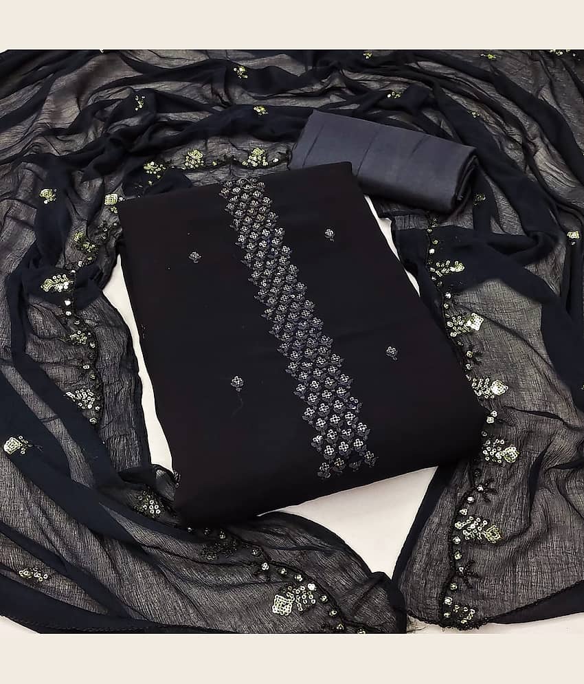 Rangtulika Ethnics Unstitched Georgette Embroidered Dress Material - Black ( Pack of 1 ) - Unstitched Fabrics | Buy online on ZillyBuy