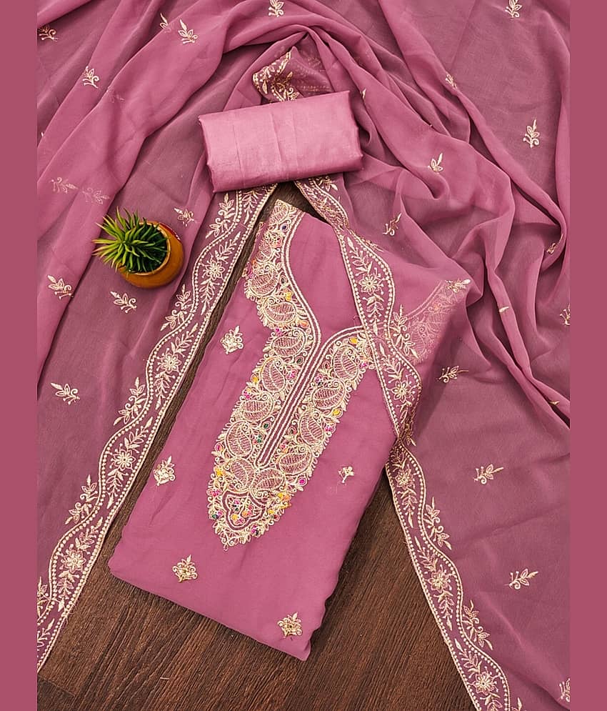 Rangtulika Ethnics Unstitched Georgette Embroidered Dress Material - Pink ( Pack of 1 ) - Unstitched Fabrics | Buy online on ZillyBuy