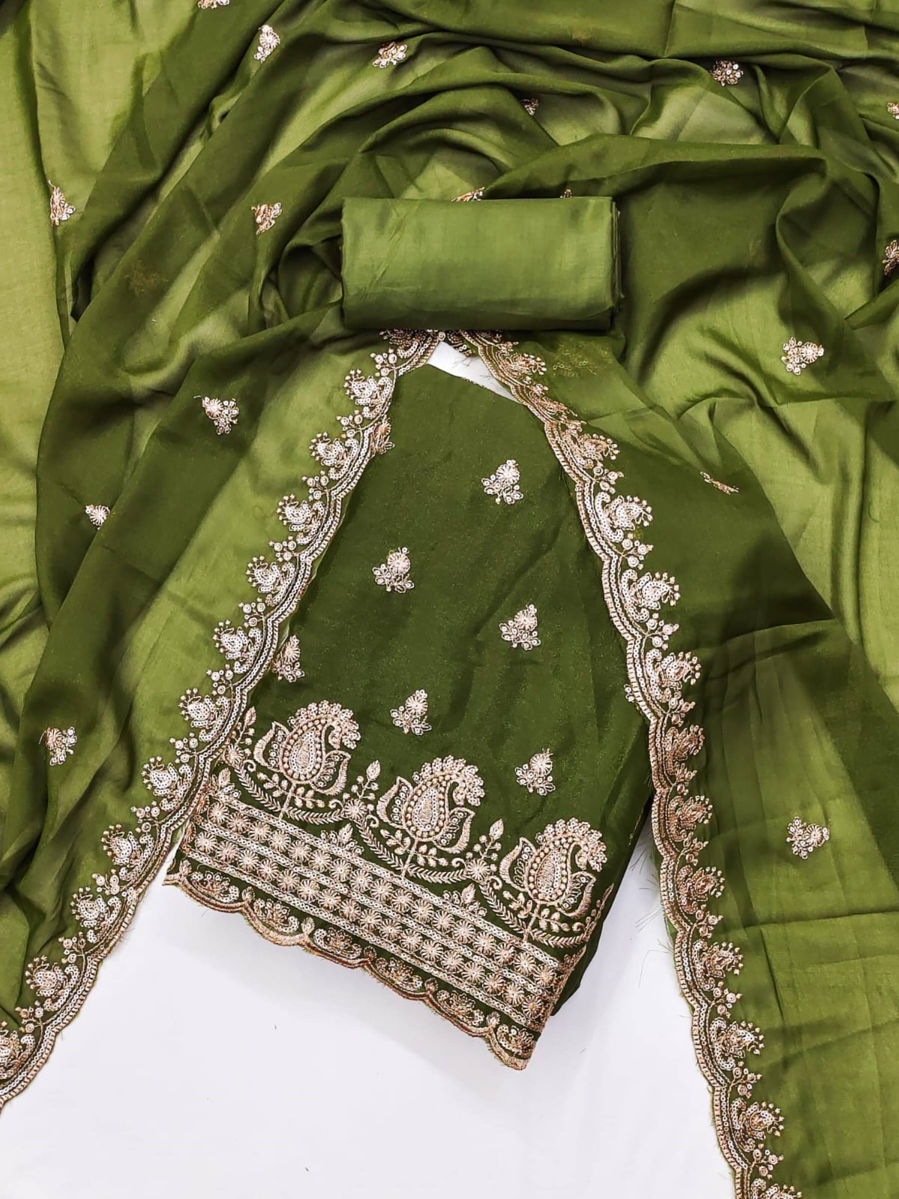 Rangtulika Ethnics Unstitched Georgette Embroidered Dress Material - Green ( Pack of 1 ) Rangtulika Ethnics Unstitched Georgette Embroidered Dress Material - Green ( Pack of 1 )