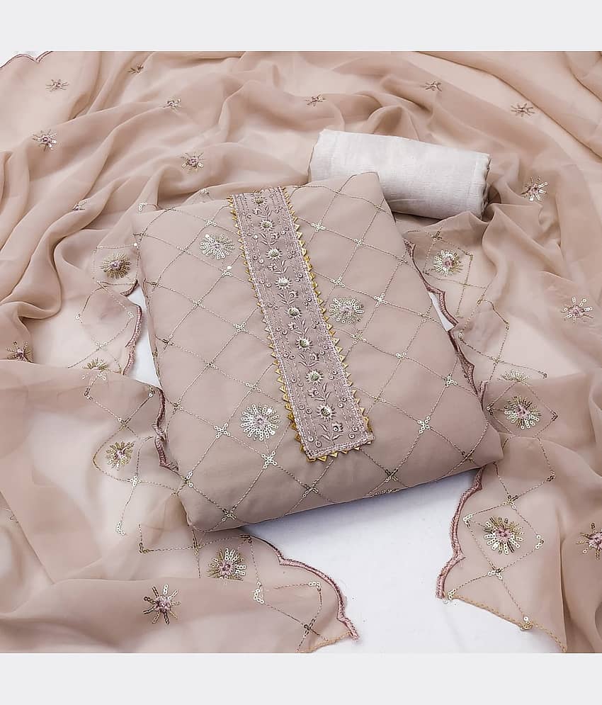 Rangtulika Ethnics Unstitched Georgette Embroidered Dress Material - Brown ( Pack of 1 ) - Unstitched Fabrics | Buy online on ZillyBuy