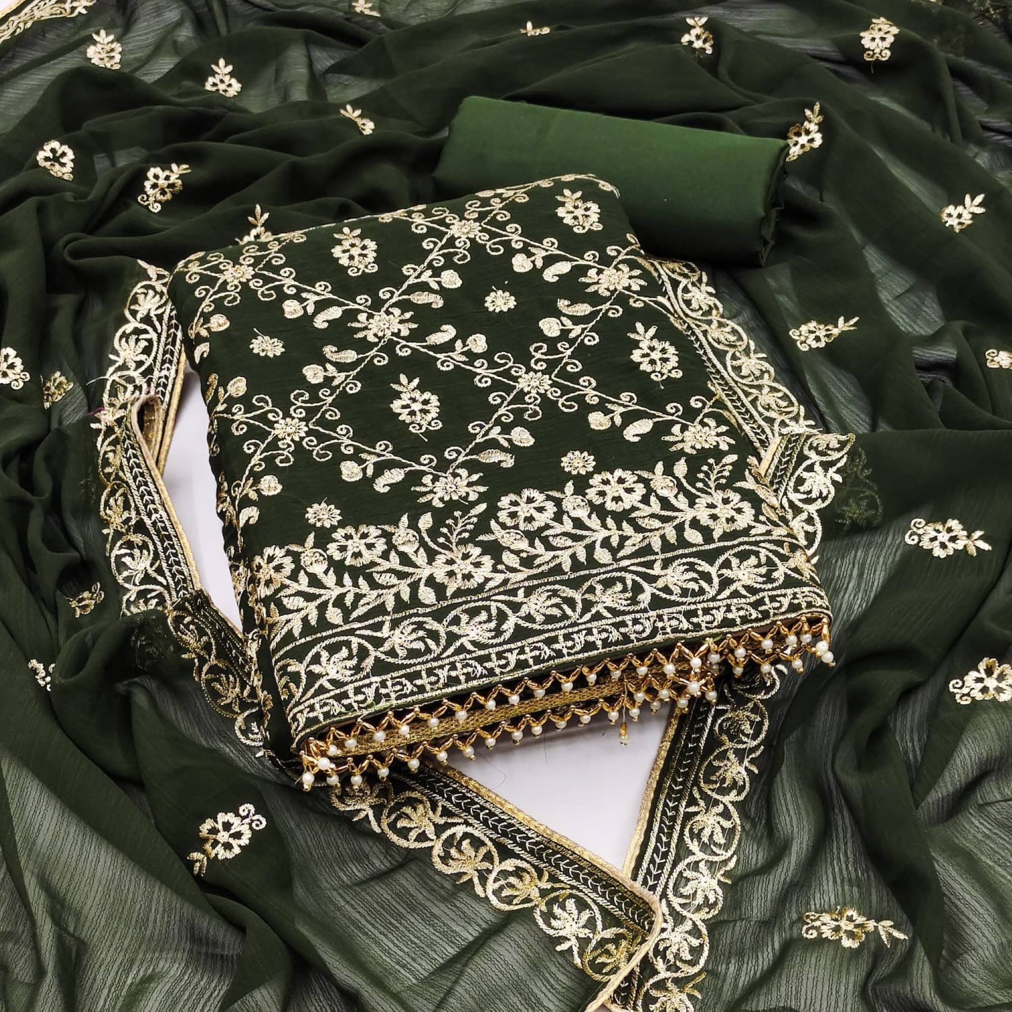 Rangtulika Ethnics Unstitched Georgette Embroidered Dress Material - Green ( Pack of 1 ) Rangtulika Ethnics Unstitched Georgette Embroidered Dress Material - Green ( Pack of 1 )