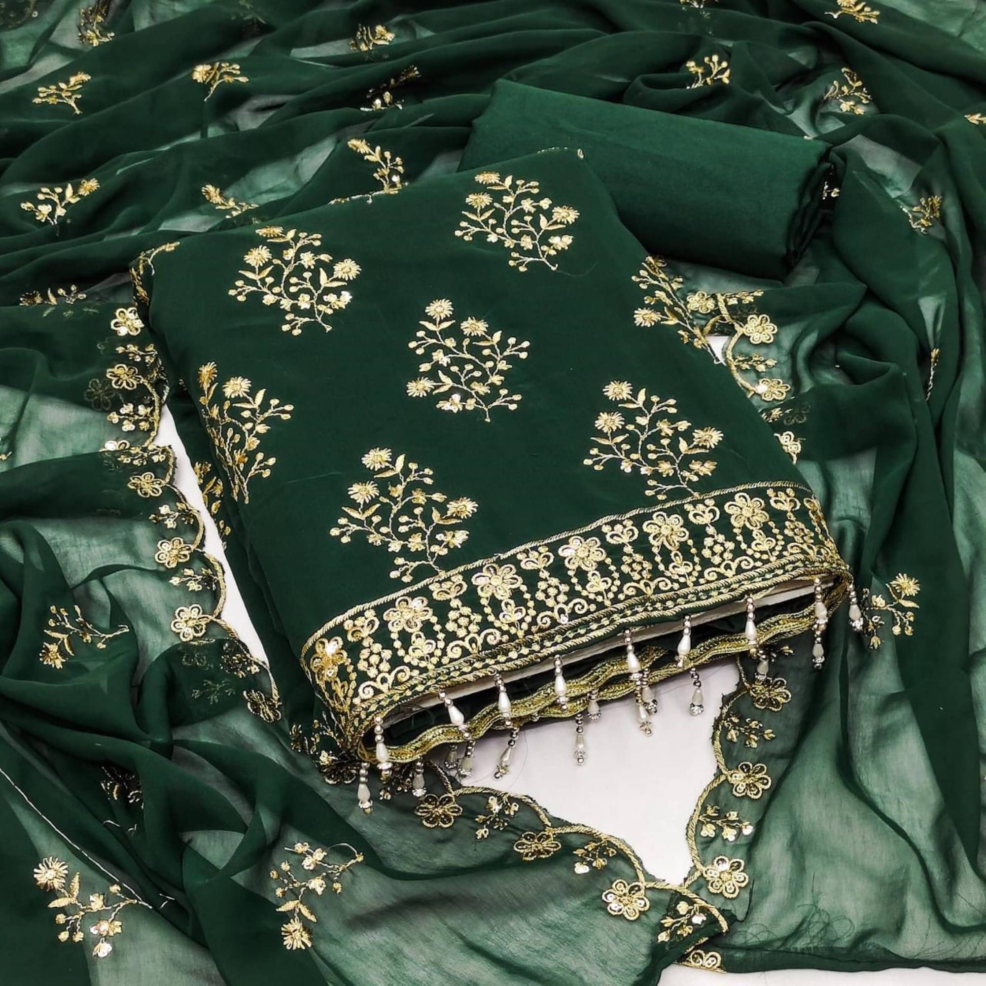 Rangtulika Ethnics Unstitched Georgette Embroidered Dress Material - Green ( Pack of 1 ) Rangtulika Ethnics Unstitched Georgette Embroidered Dress Material - Green ( Pack of 1 )