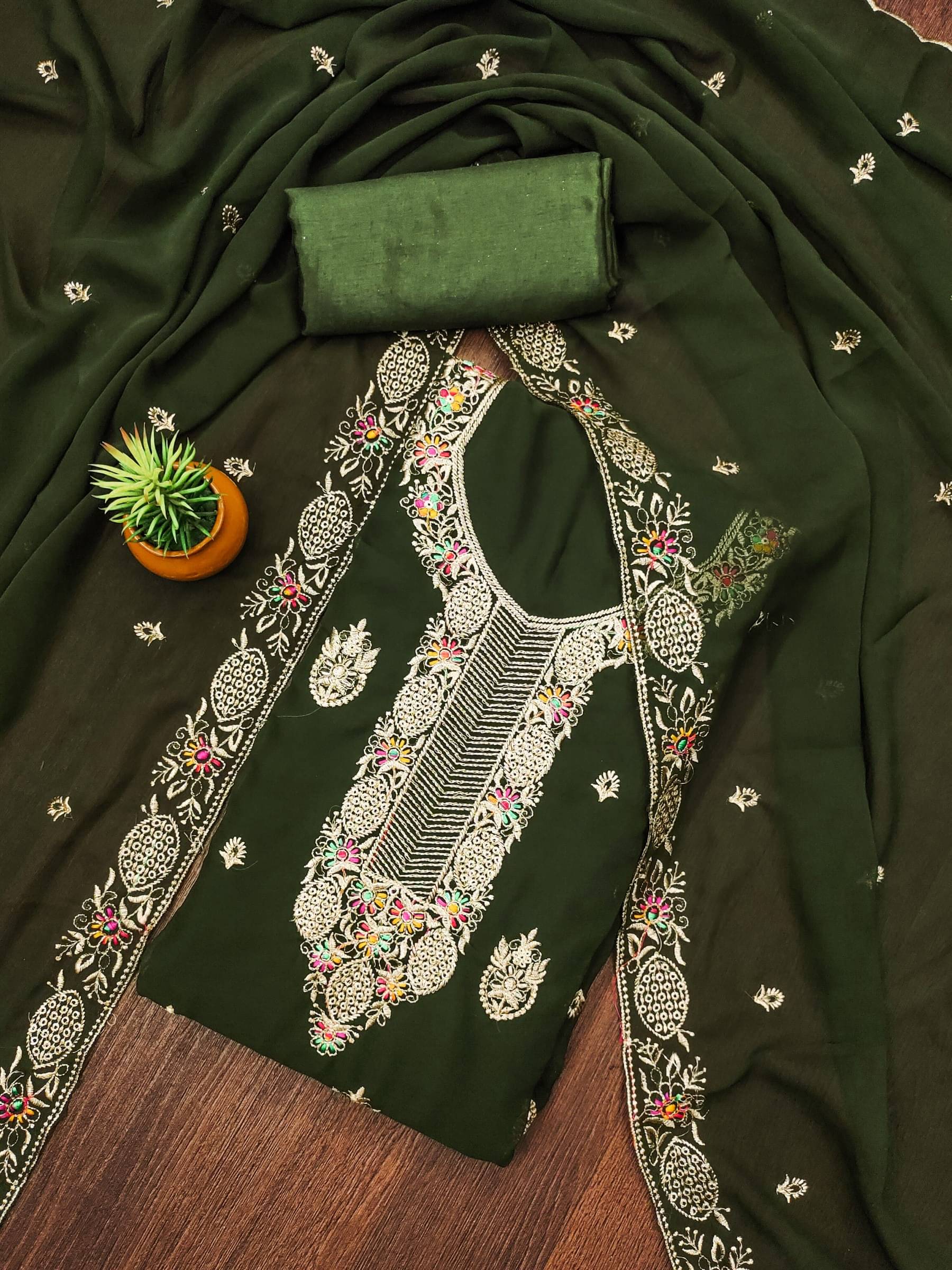 Rangtulika Ethnics Unstitched Georgette Embroidered Dress Material - Green ( Pack of 1 ) Rangtulika Ethnics Unstitched Georgette Embroidered Dress Material - Green ( Pack of 1 )