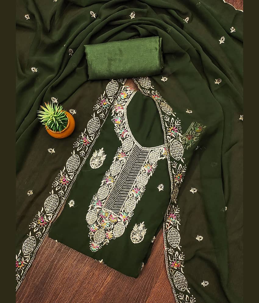Rangtulika Ethnics Unstitched Georgette Embroidered Dress Material - Green ( Pack of 1 ) - Unstitched Fabrics | Buy online on ZillyBuy