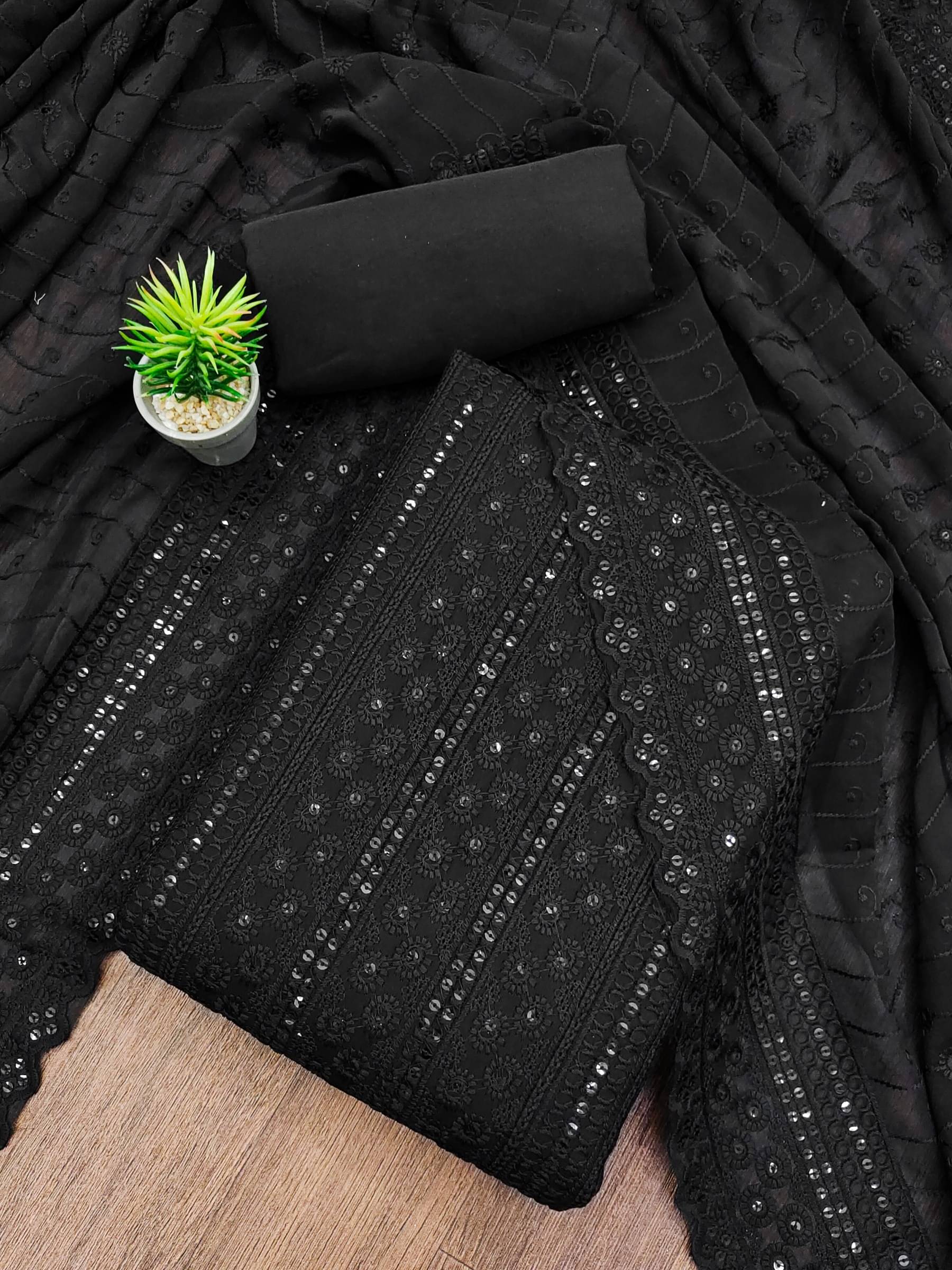     			Rangtulika Ethnics Unstitched Georgette Printed Dress Material - Black ( Pack of 1 )