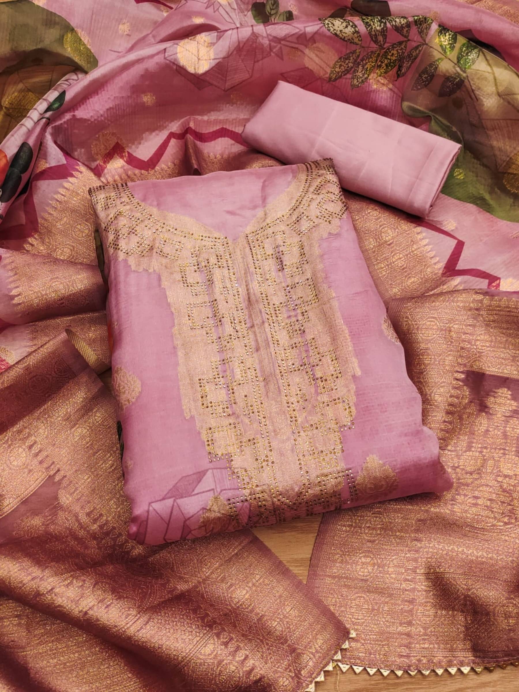 Rangtulika Ethnics Unstitched Jacquard Embroidered Dress Material - Pink ( Pack of 1 )     			Rangtulika Ethnics Unstitched Jacquard Embroidered Dress Material - Pink ( Pack of 1 )