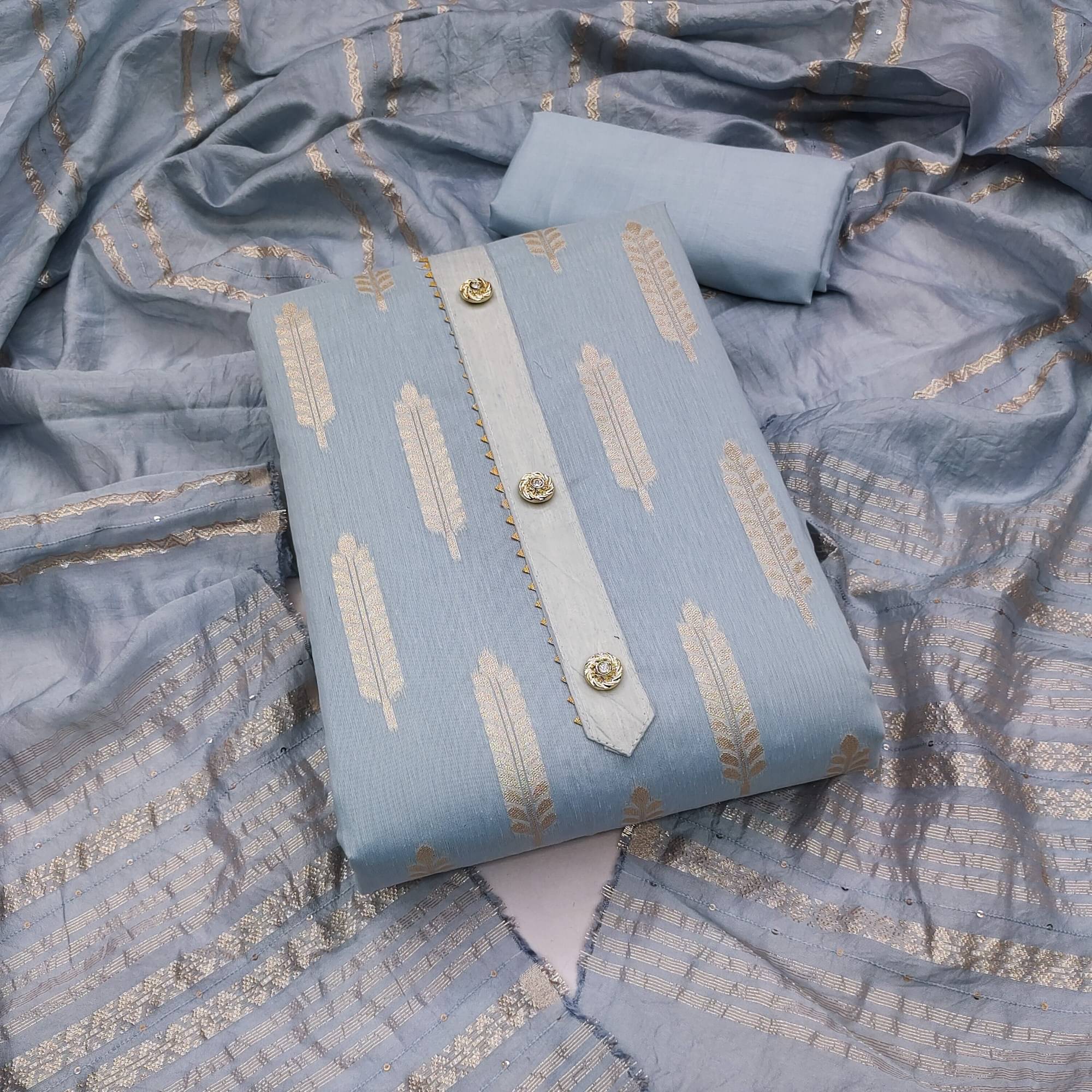 Rangtulika Ethnics Unstitched Jacquard Embroidered Dress Material - Blue ( Pack of 1 )     			Rangtulika Ethnics Unstitched Jacquard Embroidered Dress Material - Blue ( Pack of 1 )