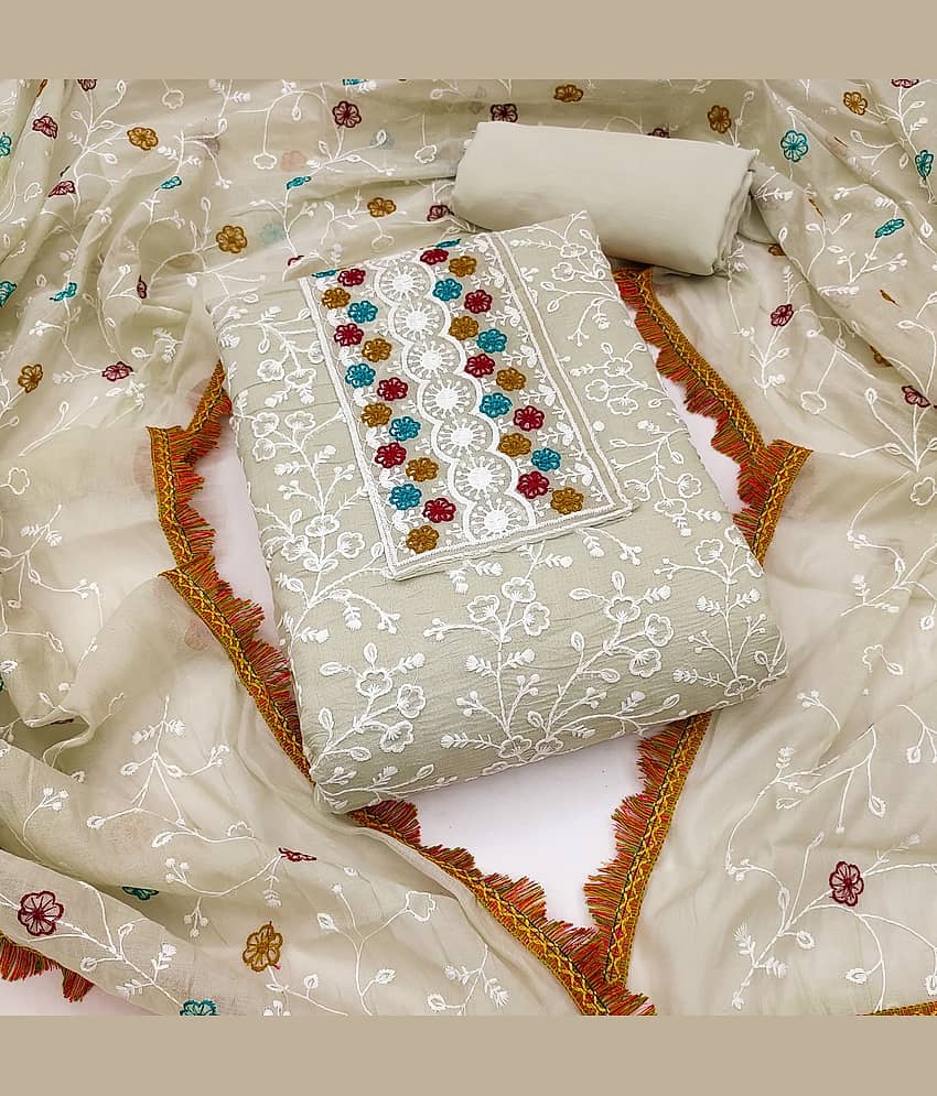 Rangtulika Ethnics Unstitched Organza Applique Dress Material - Cream ( Pack of 1 ) - Unstitched Fabrics | Buy online on ZillyBuy