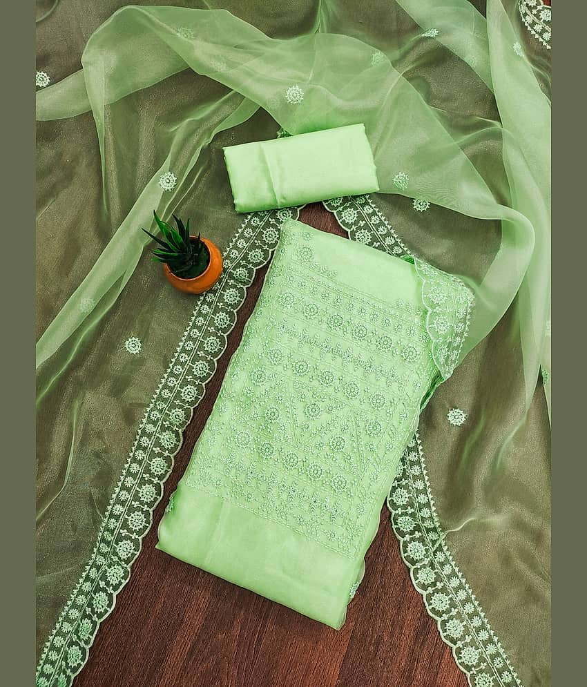 Rangtulika Ethnics Unstitched Organza Embroidered Dress Material - Green ( Pack of 1 ) - Unstitched Fabrics | Buy online on ZillyBuy
