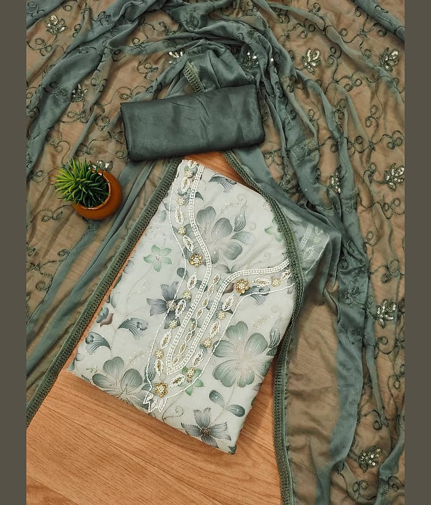 Rangtulika Ethnics Unstitched Organza Embroidered Dress Material - Grey ( Pack of 1 ) - Unstitched Fabrics | Buy online on ZillyBuy