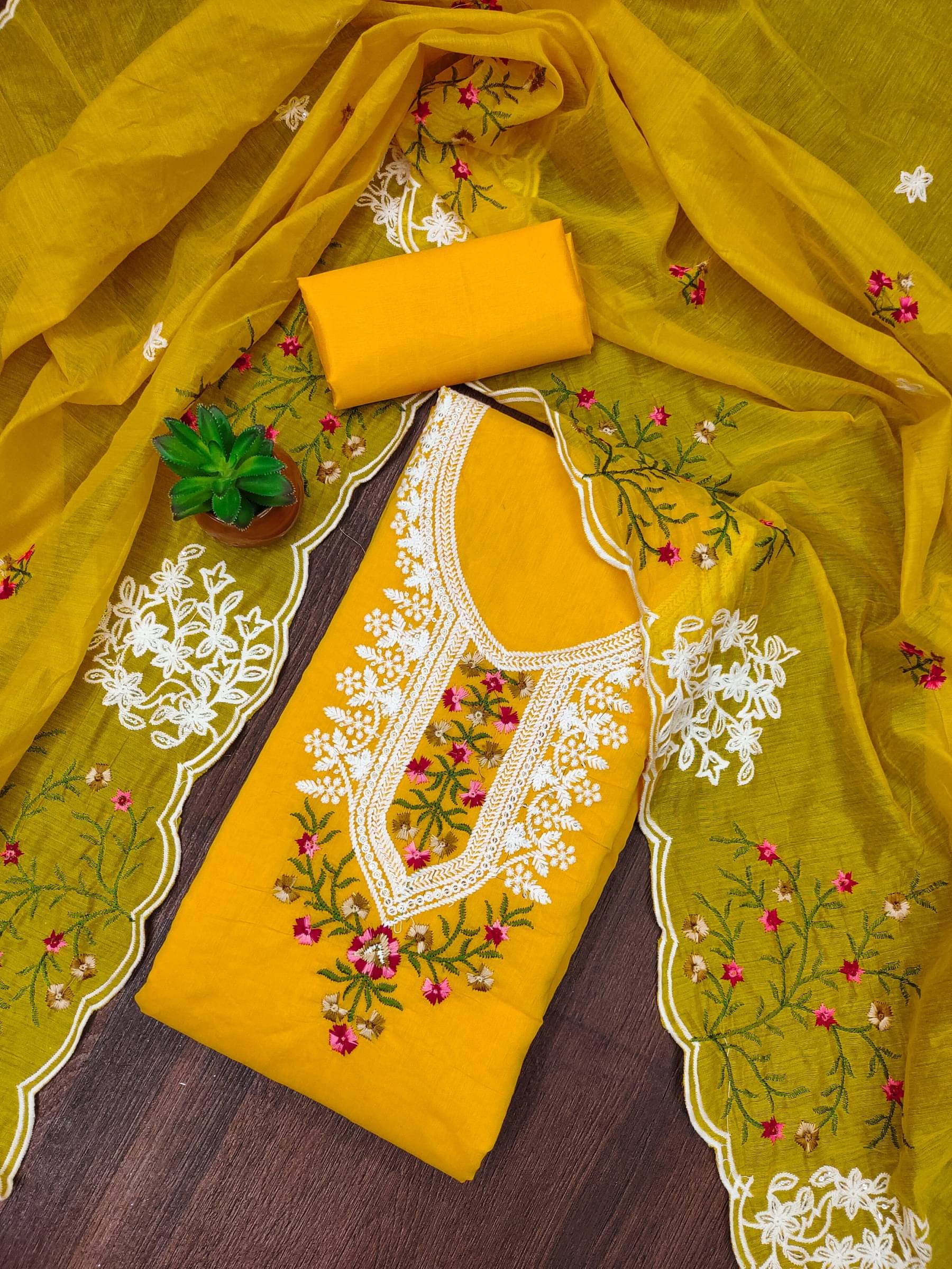     			Rangtulika Ethnics Unstitched Organza Embroidered Dress Material - Orange ( Pack of 1 )