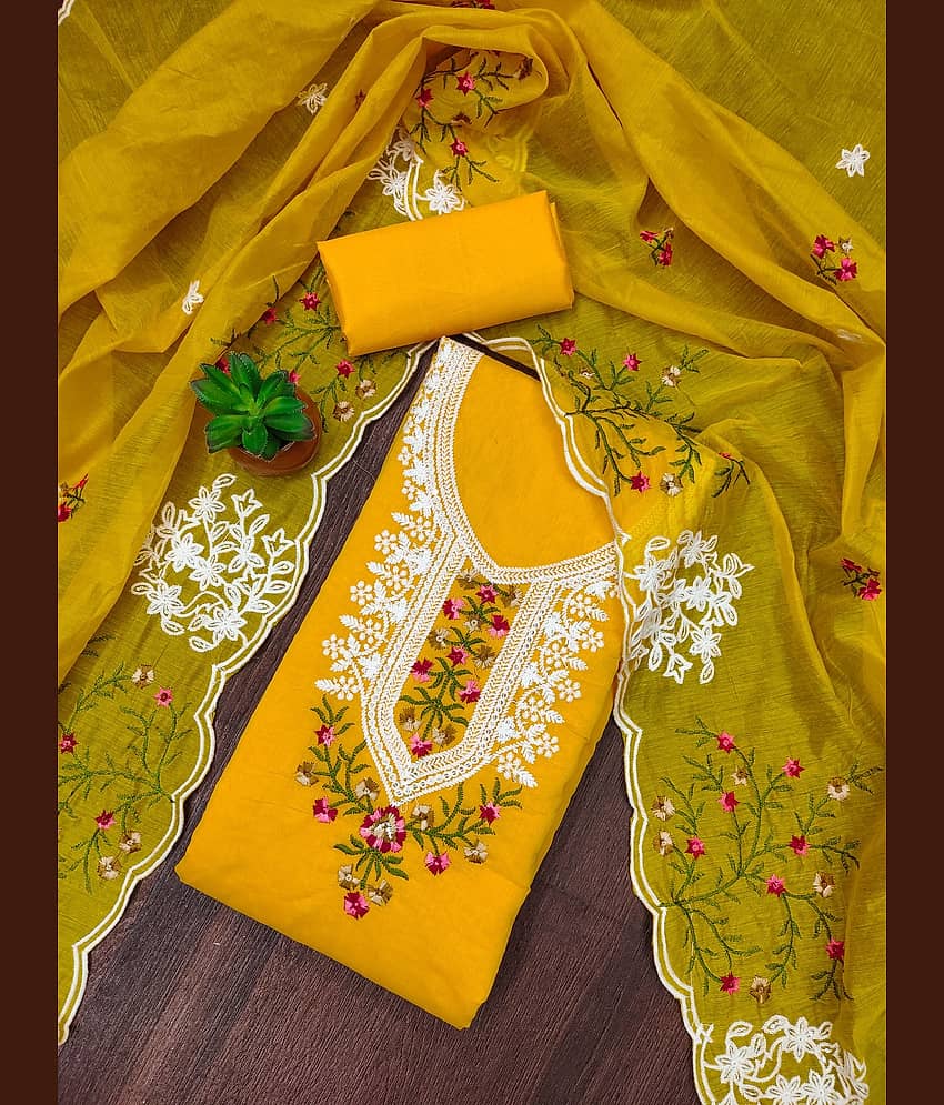 Rangtulika Ethnics Unstitched Organza Embroidered Dress Material - Orange ( Pack of 1 ) - Unstitched Fabrics | Buy online on ZillyBuy