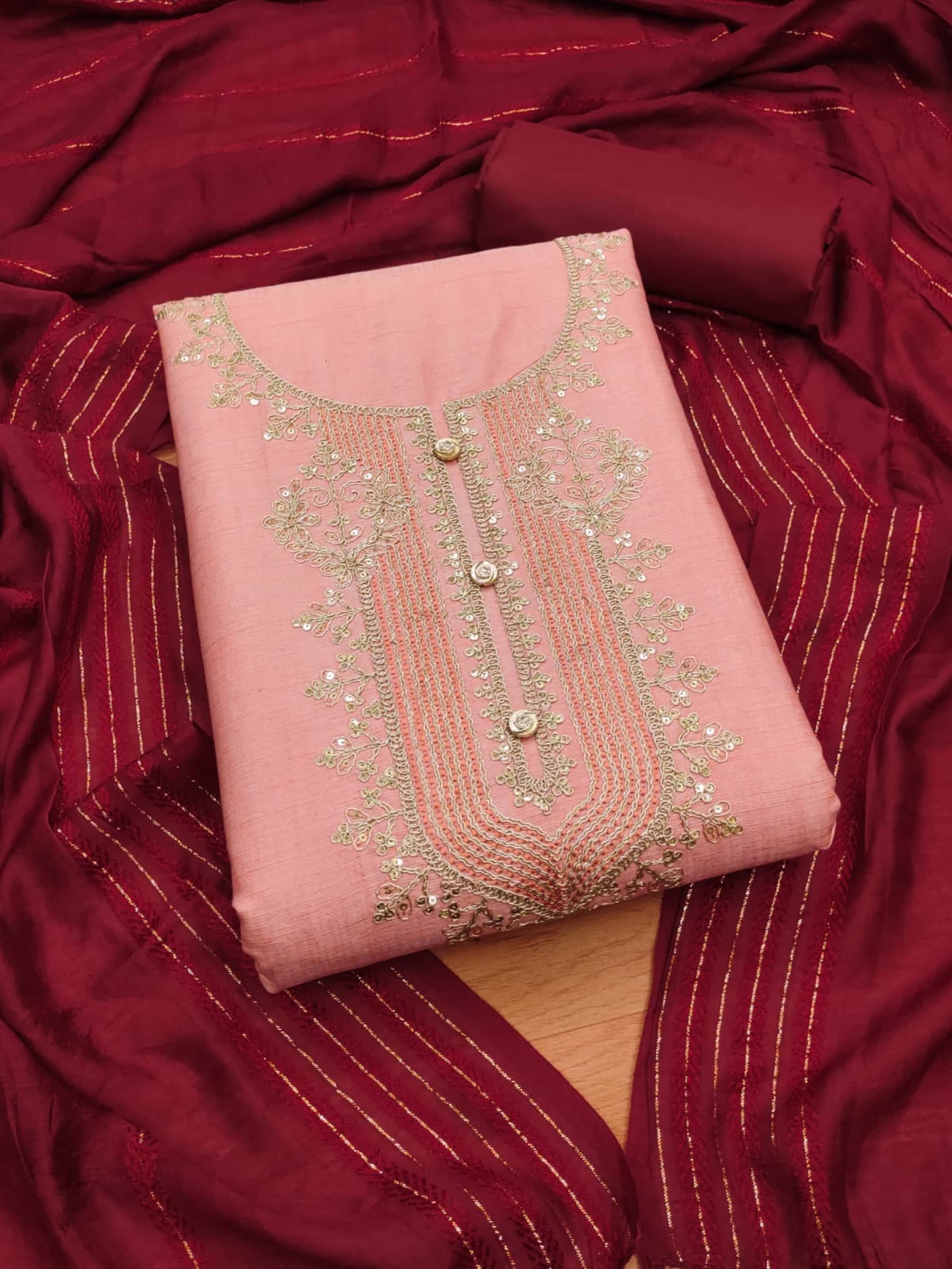 Rangtulika Ethnics Unstitched Rayon Embroidered Dress Material - Peach ( Pack of 1 ) - Unstitched Fabrics | Buy online on ZillyBuy