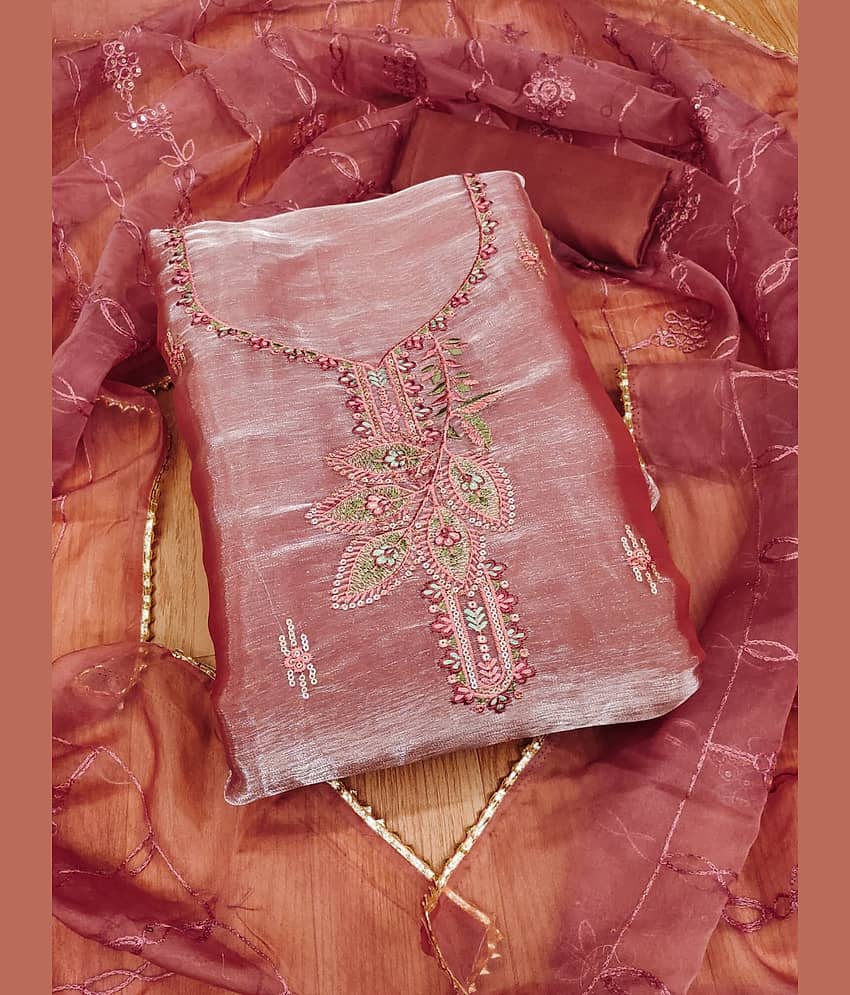 Rangtulika Ethnics Unstitched Silk Blend Printed Dress Material - Orange ( Pack of 1 ) - Unstitched Fabrics | Buy online on ZillyBuy