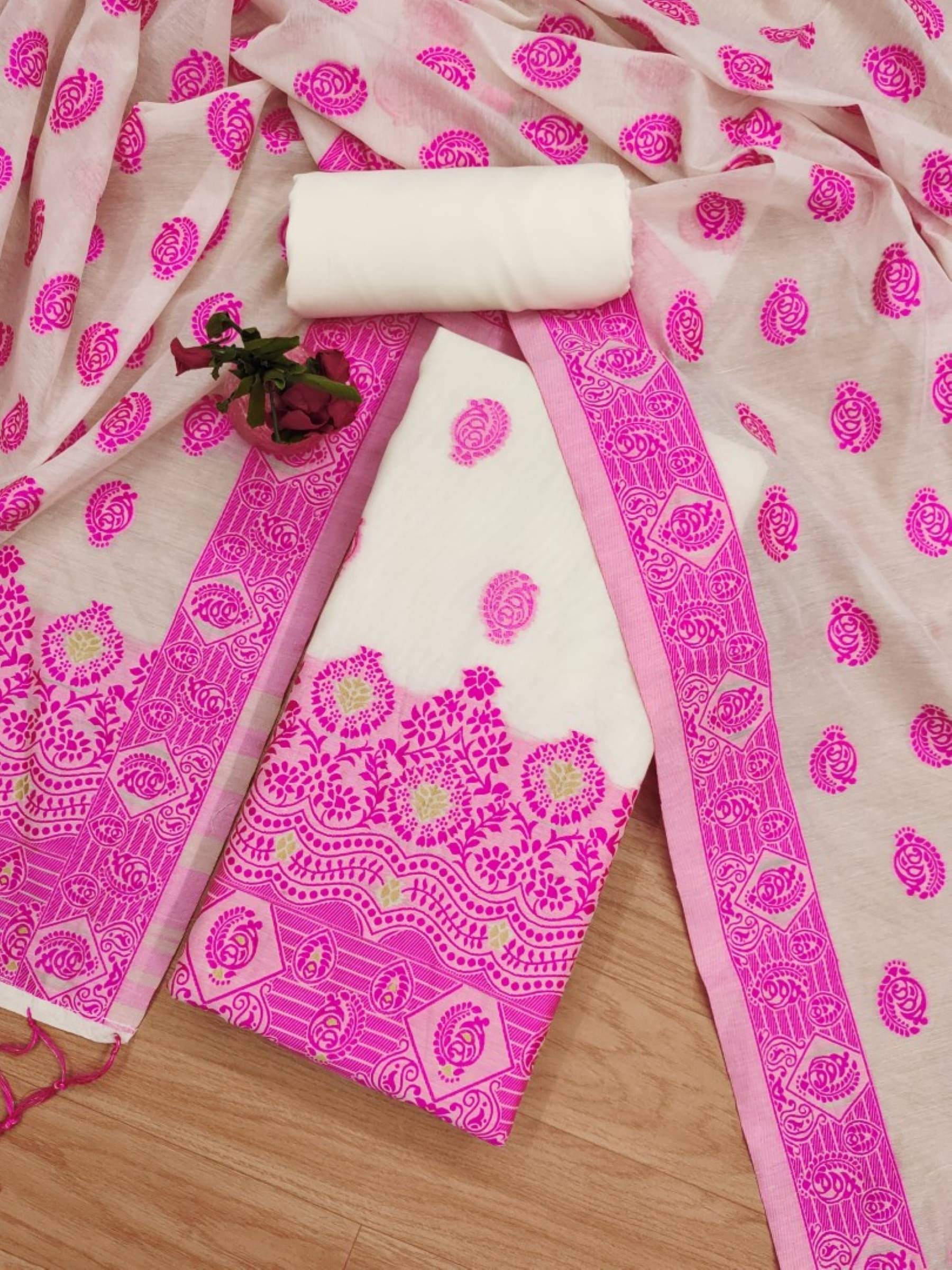     			Rangtulika Ethnics Unstitched Silk Blend Self Design Dress Material - Pink ( Pack of 1 )