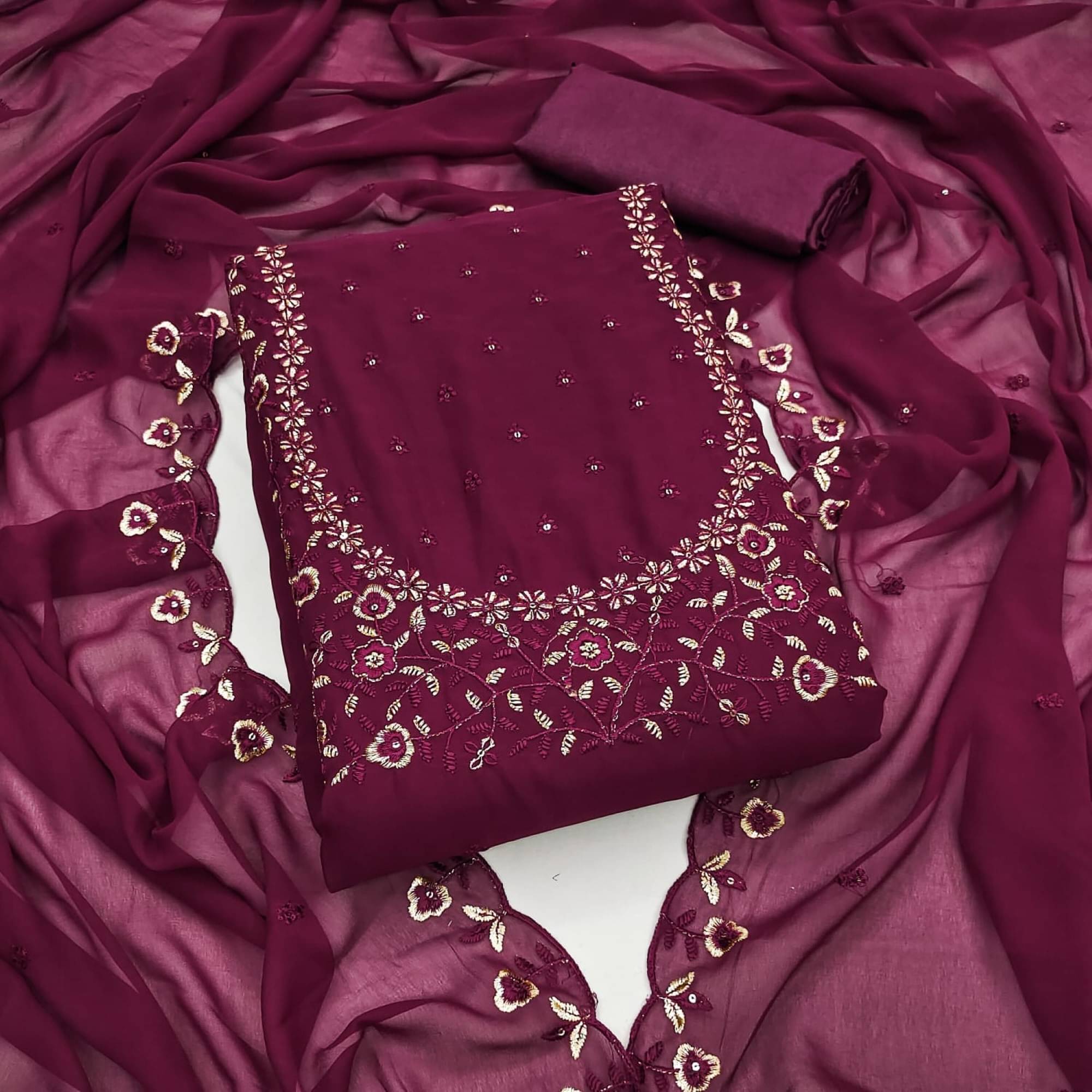 Rangtulika Ethnics Unstitched Silk Blend Embroidered Dress Material - Purple ( Pack of 1 ) Rangtulika Ethnics Unstitched Silk Blend Embroidered Dress Material - Purple ( Pack of 1 )