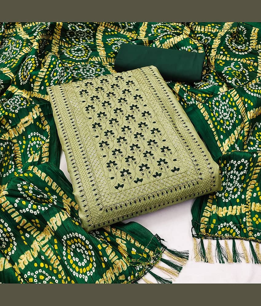 Rangtulika Ethnics Unstitched Silk Blend Embroidered Dress Material - Green ( Pack of 1 ) - Unstitched Fabrics | Buy online on ZillyBuy