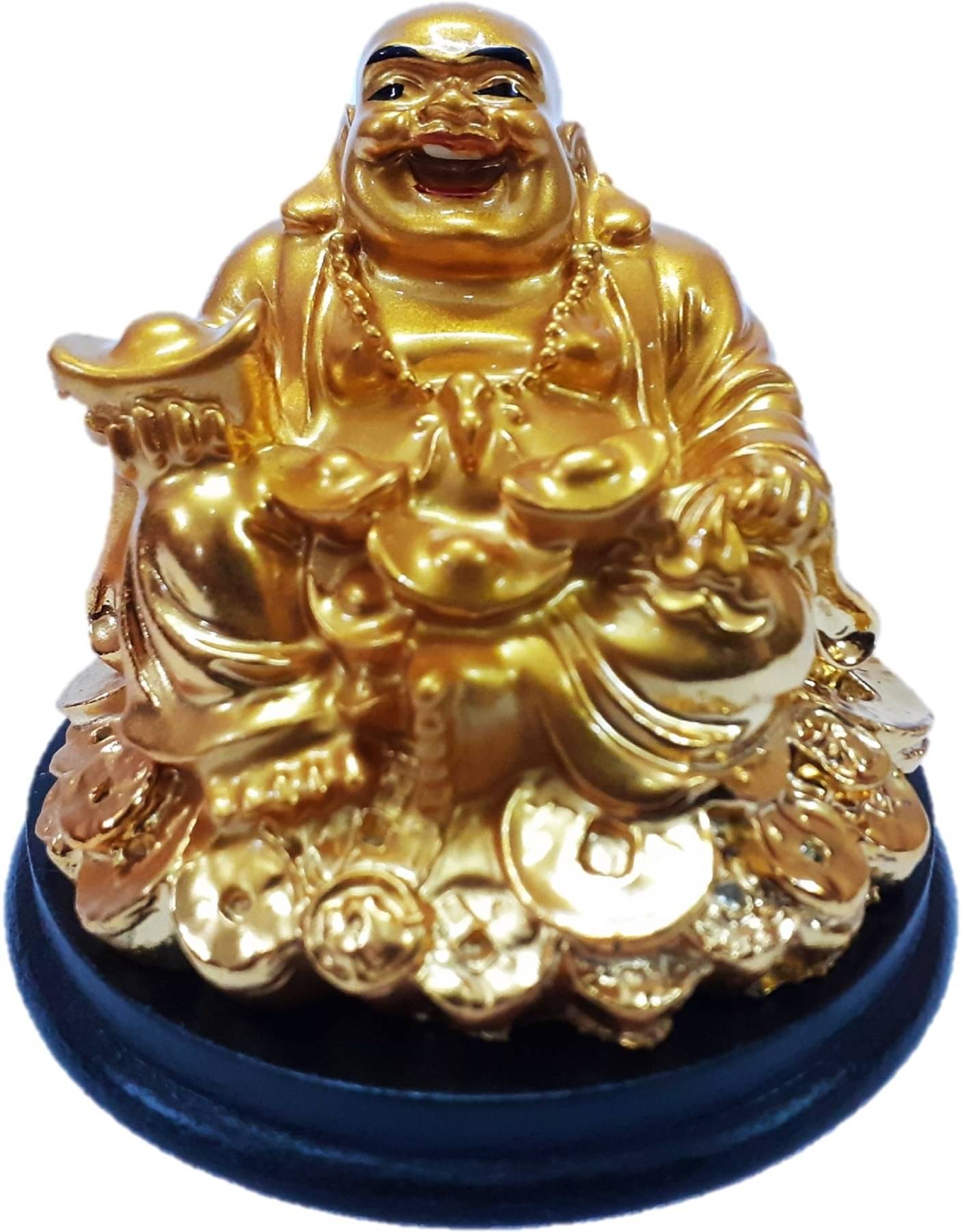 AFTERSTITCH laughing buddha idol Statue sitting on money bag coins potli vastu & fengshui Figurines 8 cm (Pack of 1) AFTERSTITCH laughing buddha idol Statue sitting on money bag coins potli vastu & fengshui Figurines 8 cm (Pack of 1)