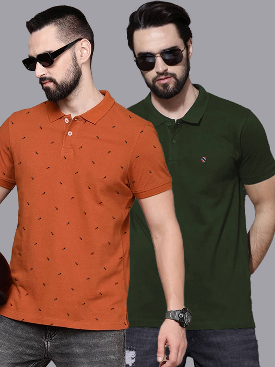 AIN6 Pack of 2 Cotton Regular Fit Printed Half Sleeves Men's Polo T Shirt ( Rust ) AIN6 Pack of 2 Cotton Regular Fit Printed Half Sleeves Men's Polo T Shirt ( Rust )