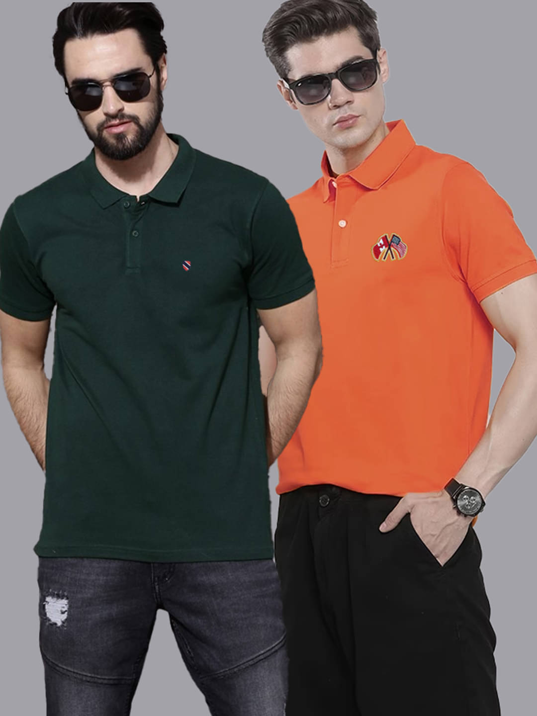 AIN6 Pack of 2 Cotton Regular Fit Solid Half Sleeves Men's Polo T Shirt ( Dark Green )     			AIN6 Pack of 2 Cotton Regular Fit Solid Half Sleeves Men's Polo T Shirt ( Dark Green )