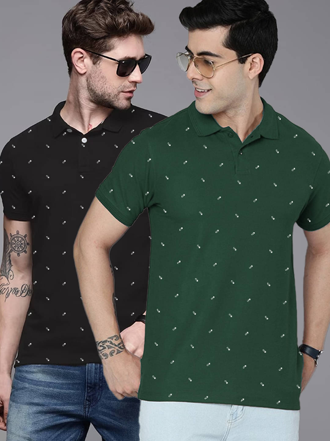 AIN6 Pack of 2 Cotton Regular Fit Printed Half Sleeves Men's Polo T Shirt ( Olive ) AIN6 Pack of 2 Cotton Regular Fit Printed Half Sleeves Men's Polo T Shirt ( Olive )