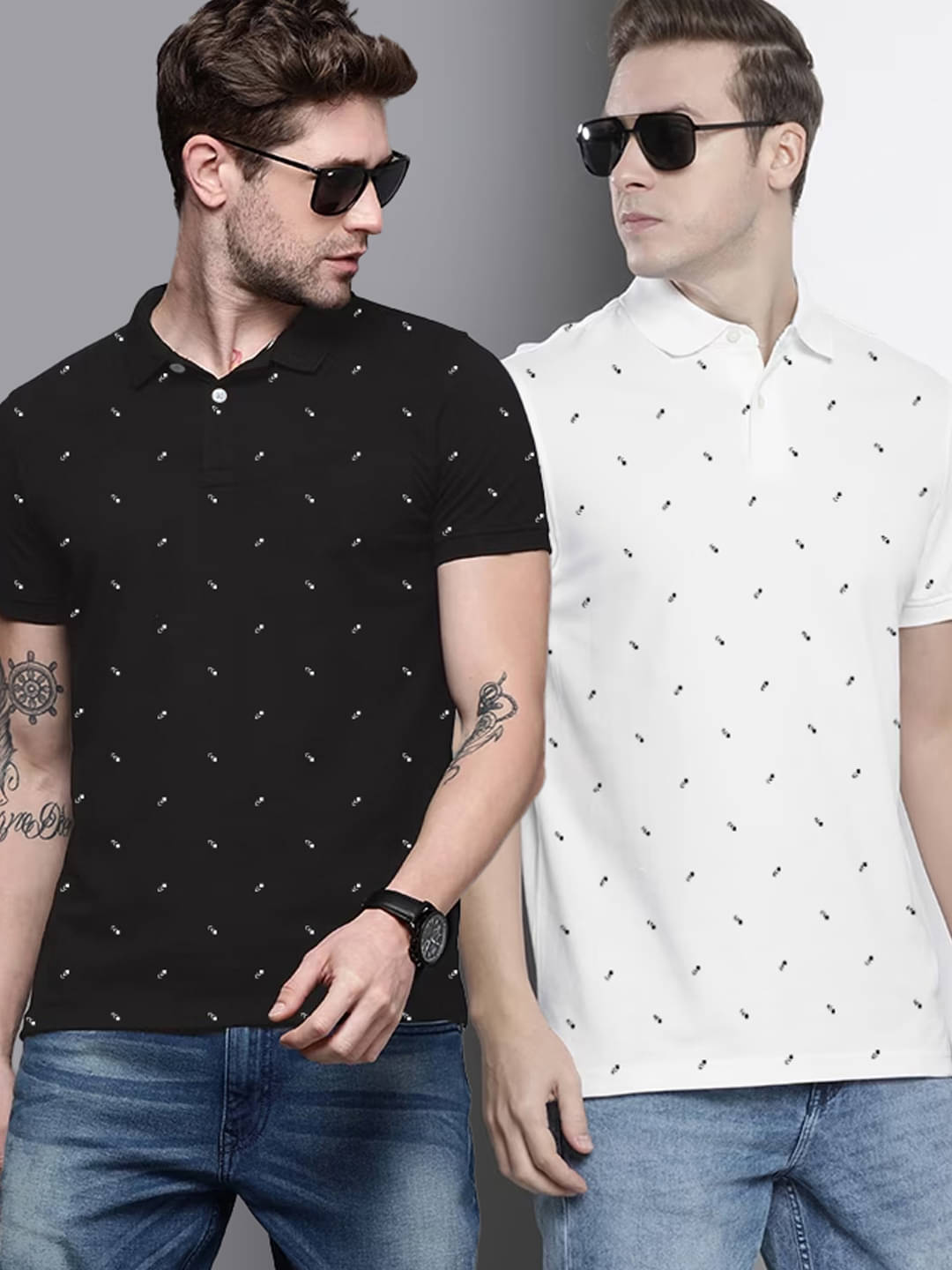     			AIN6 Pack of 2 Cotton Regular Fit Printed Half Sleeves Men's Polo T Shirt ( Black )