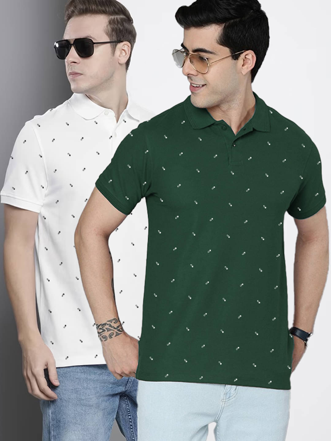     			AIN6 Pack of 2 Cotton Regular Fit Printed Half Sleeves Men's Polo T Shirt ( Olive )