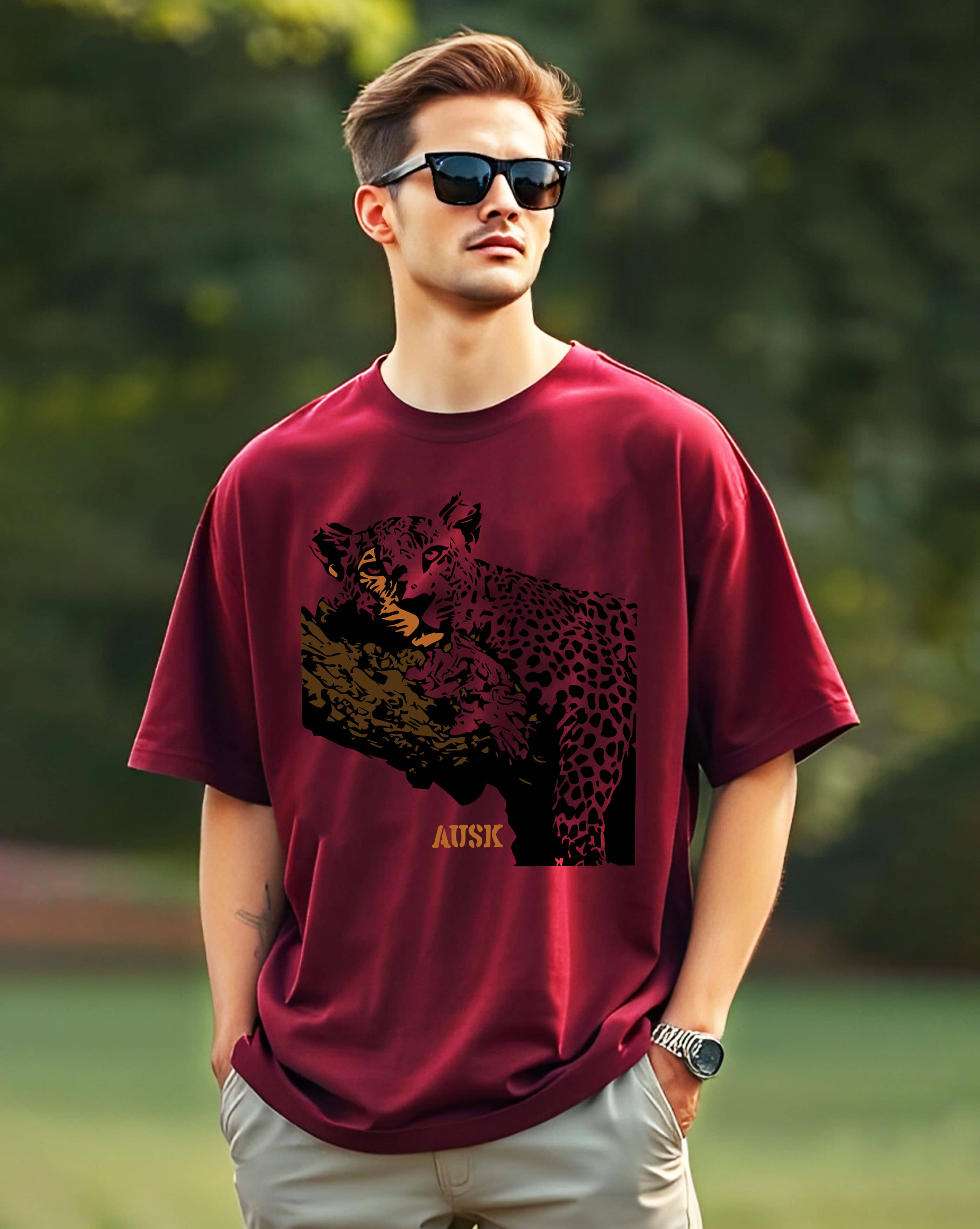 AUSK Cotton Oversized Fit Printed Half Sleeves Men's Round T-Shirt - Maroon ( Pack of 1 )