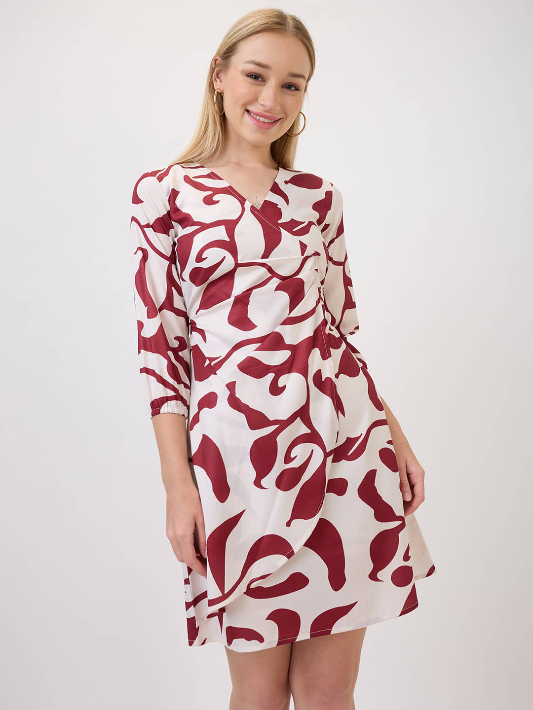     			Amarasha Women Polyester Printed Wrap Dress ( Maroon )