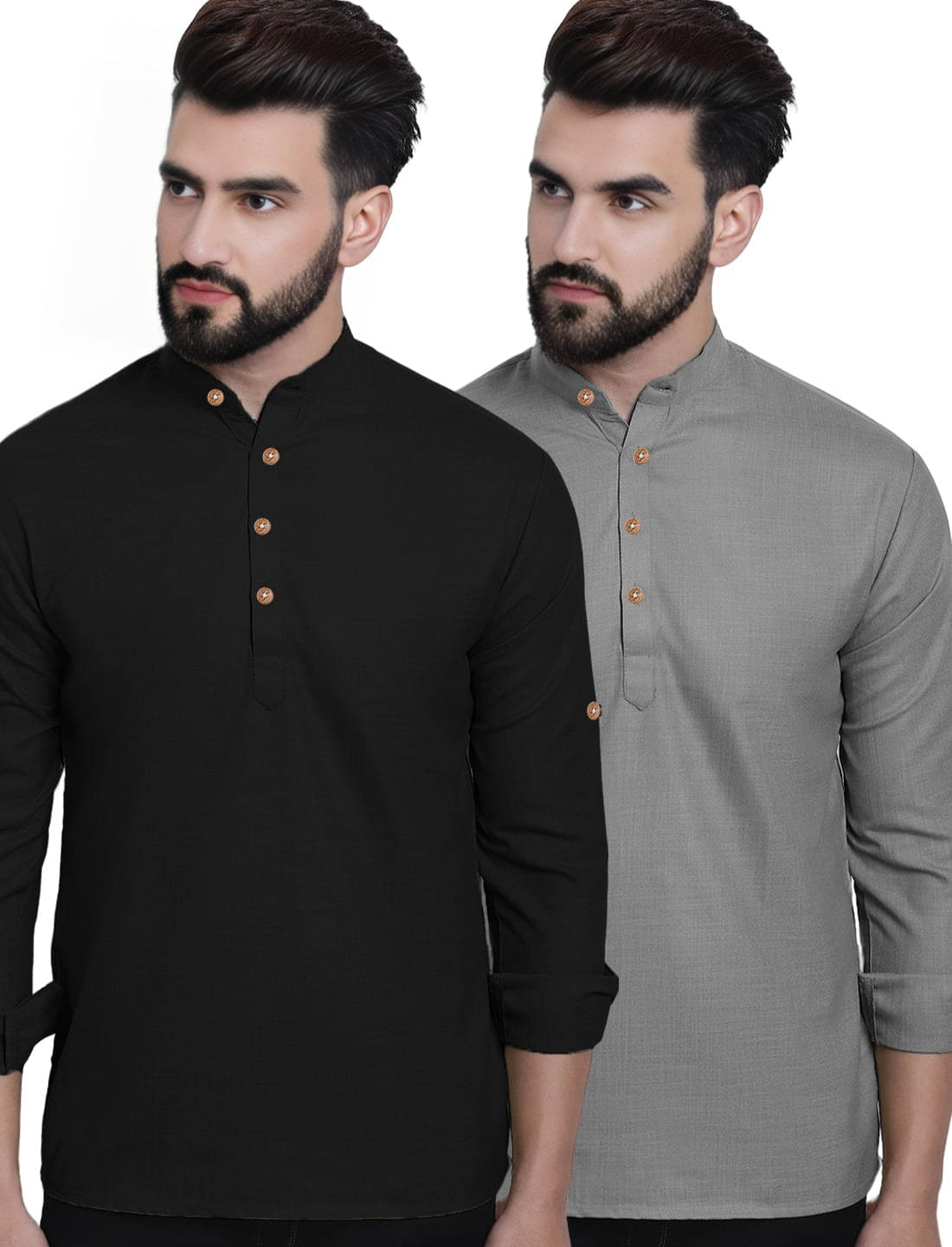 BHUVIKOO Grey Cotton Blend Men's Regular Kurta ( Pack of 2 )     			BHUVIKOO Grey Cotton Blend Men's Regular Kurta ( Pack of 2 )