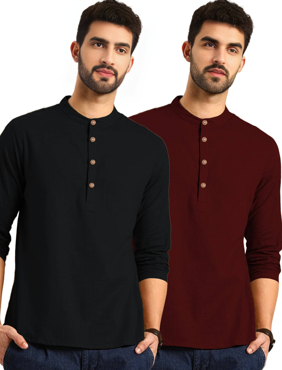 BHUVIKOO Maroon Cotton Blend Men's Regular Kurta ( Pack of 2 ) BHUVIKOO Maroon Cotton Blend Men's Regular Kurta ( Pack of 2 )