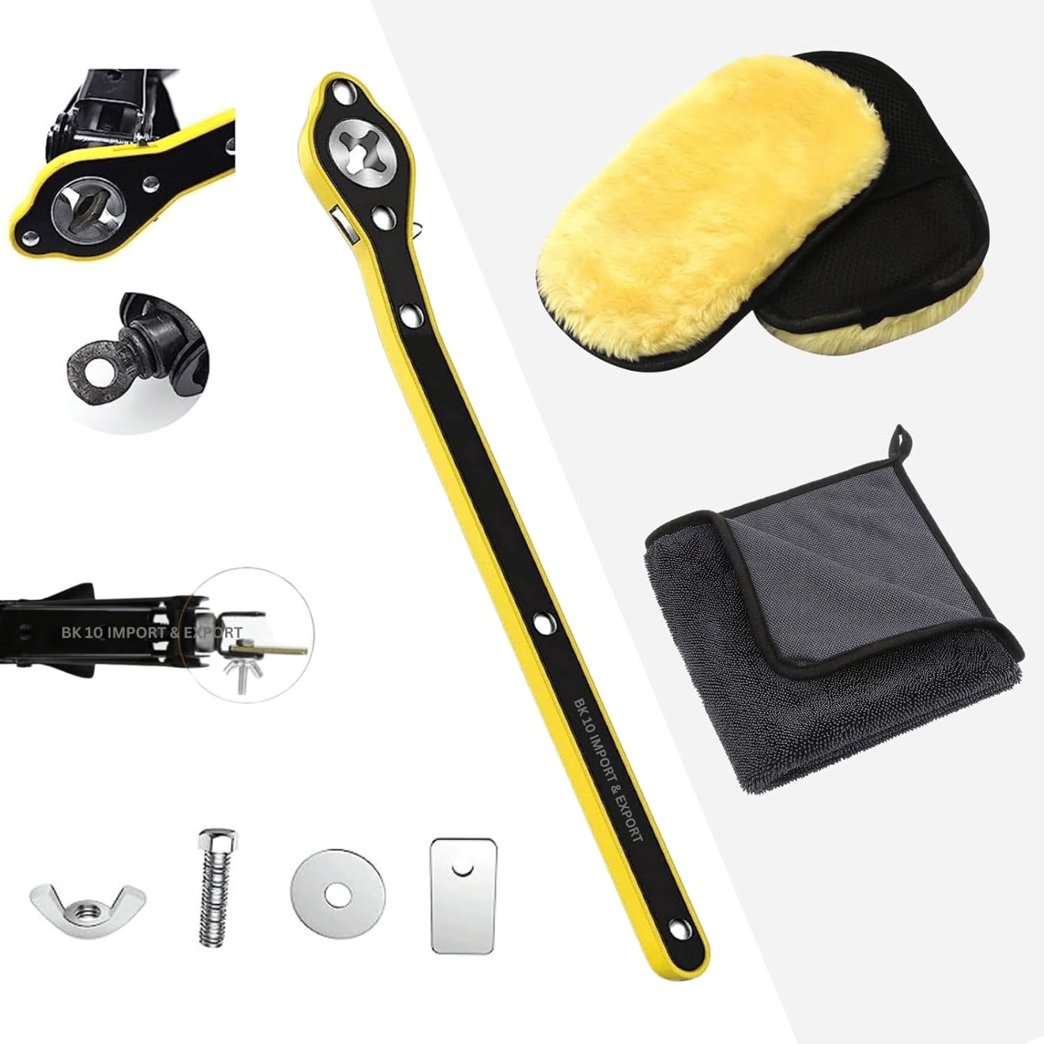 BK 10 IMPORT & EXPORT Labor Saving Hand Car Jack Wrench with Car Wash Gloves with Car Drying Microfiber Cloths Towels | Car Cleaning Accessories BK 10 IMPORT & EXPORT Labor Saving Hand Car Jack Wrench with Car Wash Gloves with Car Drying Microfiber Cloths Towels | Car Cleaning Accessories