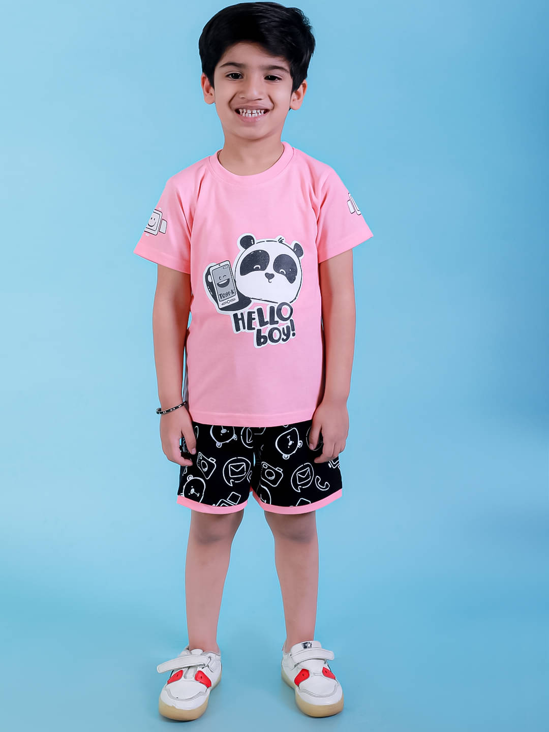     			Chandrika Pack of 1 Boys Cotton T-Shirt & Shorts Set ( Pink )