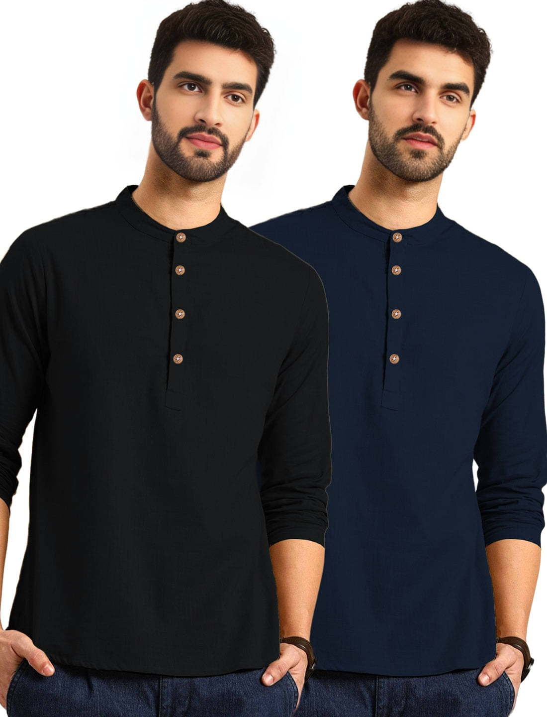 DiAsh Navy Cotton Blend Men's Regular Kurta ( Pack of 2 ) DiAsh Navy Cotton Blend Men's Regular Kurta ( Pack of 2 )