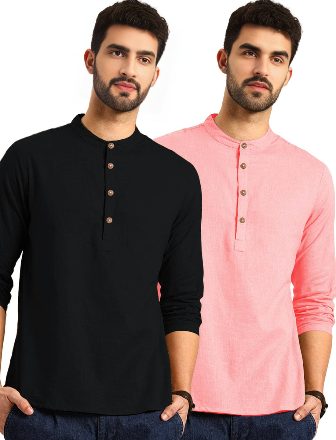 DiAsh Peach Cotton Blend Men's Regular Kurta ( Pack of 2 ) DiAsh Peach Cotton Blend Men's Regular Kurta ( Pack of 2 )