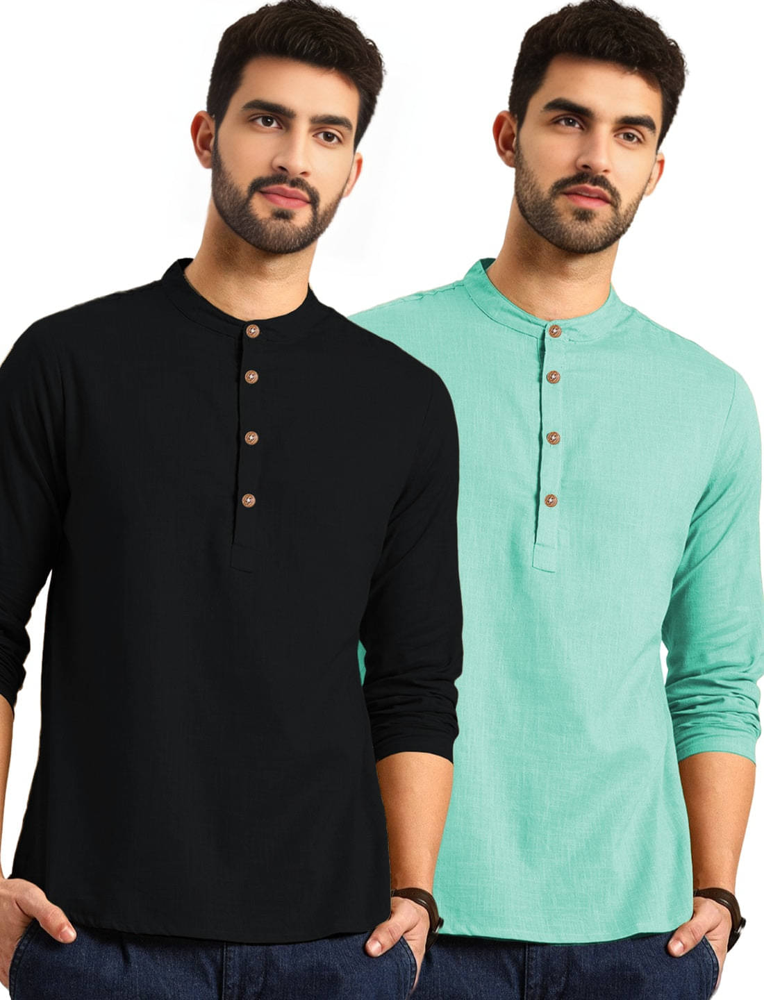 DiAsh Silver Cotton Blend Men's Regular Kurta ( Pack of 2 ) DiAsh Silver Cotton Blend Men's Regular Kurta ( Pack of 2 )
