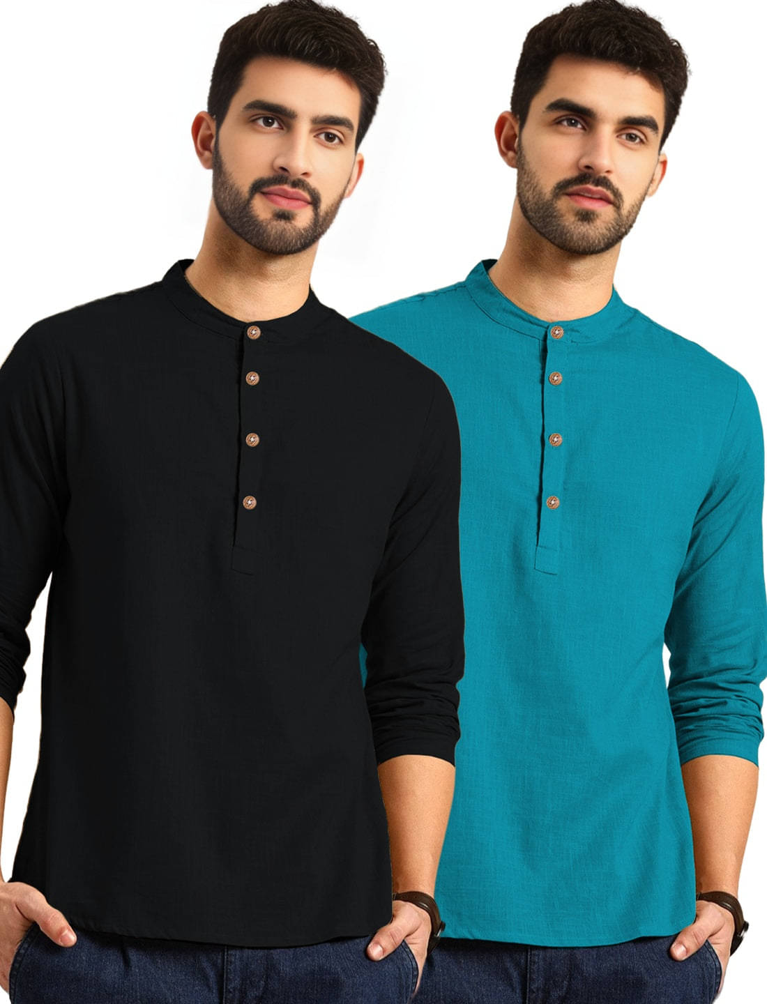 DiAsh Teal Cotton Blend Men's Regular Kurta ( Pack of 2 ) DiAsh Teal Cotton Blend Men's Regular Kurta ( Pack of 2 )