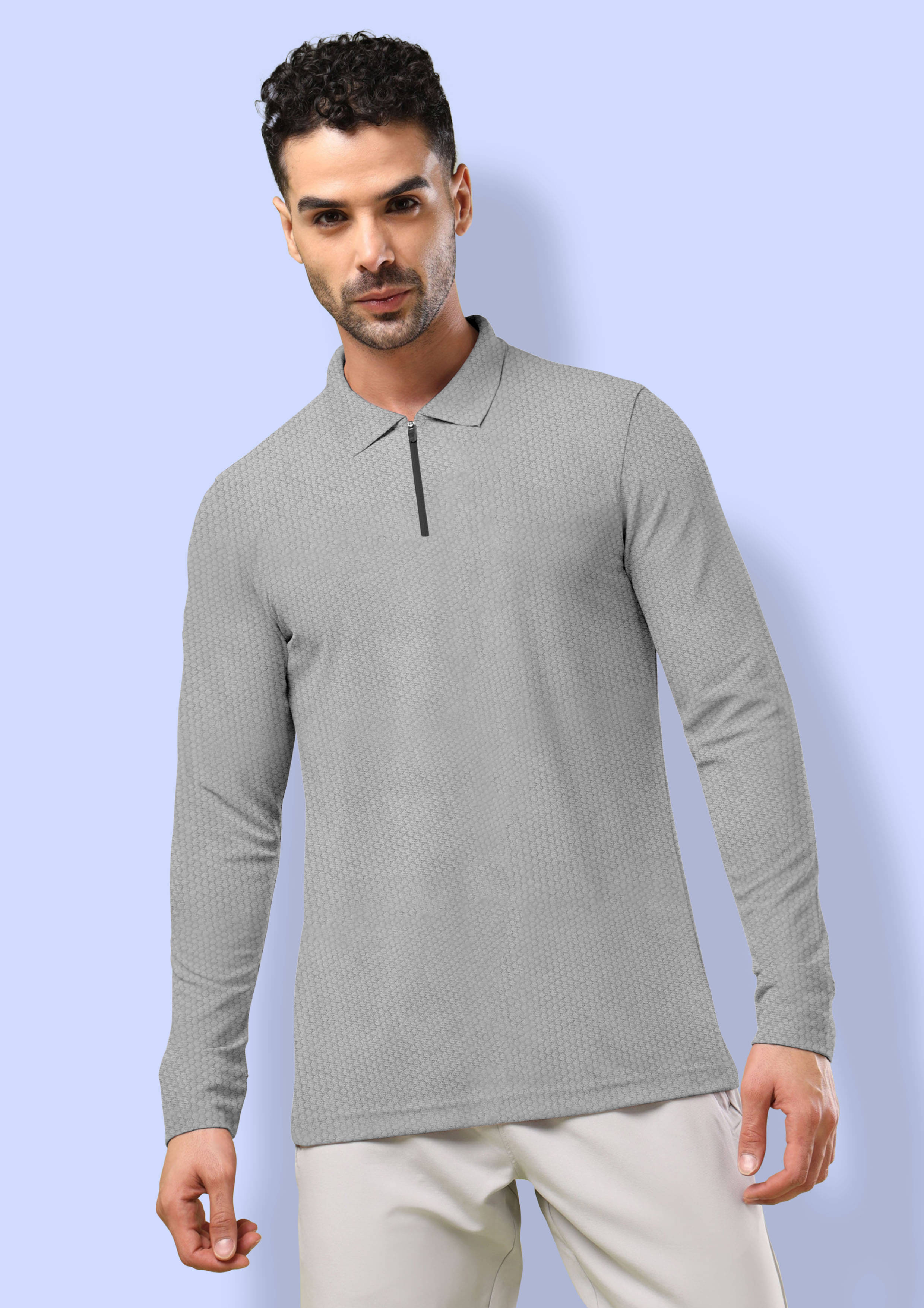     			FTX Pack of 1 Cotton Blend Regular Fit Self Design Full Sleeves Men's Polo T Shirt ( Light Grey )