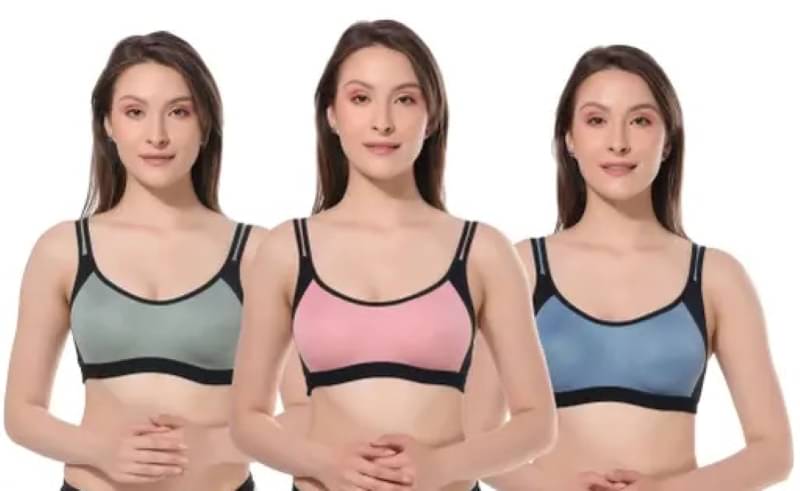     			Ishant Pack of 3 Cotton Non Padded Racerback bra For Women ( Blue,Green,Pink )