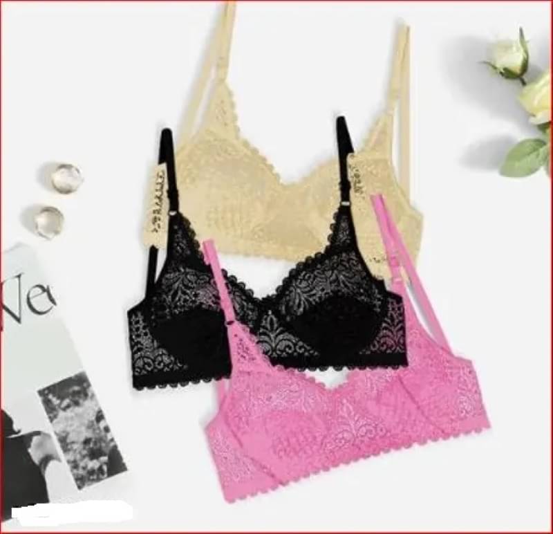     			Ishant Pack of 3 Net Non Padded T-Shirt Bra For Women ( Black,Beige,Pink )