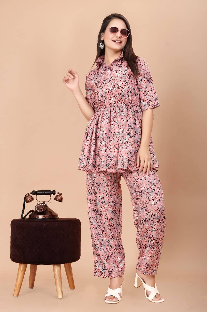KAHARA Women Printed Top With Palazzos Co-Ord Set ( White )